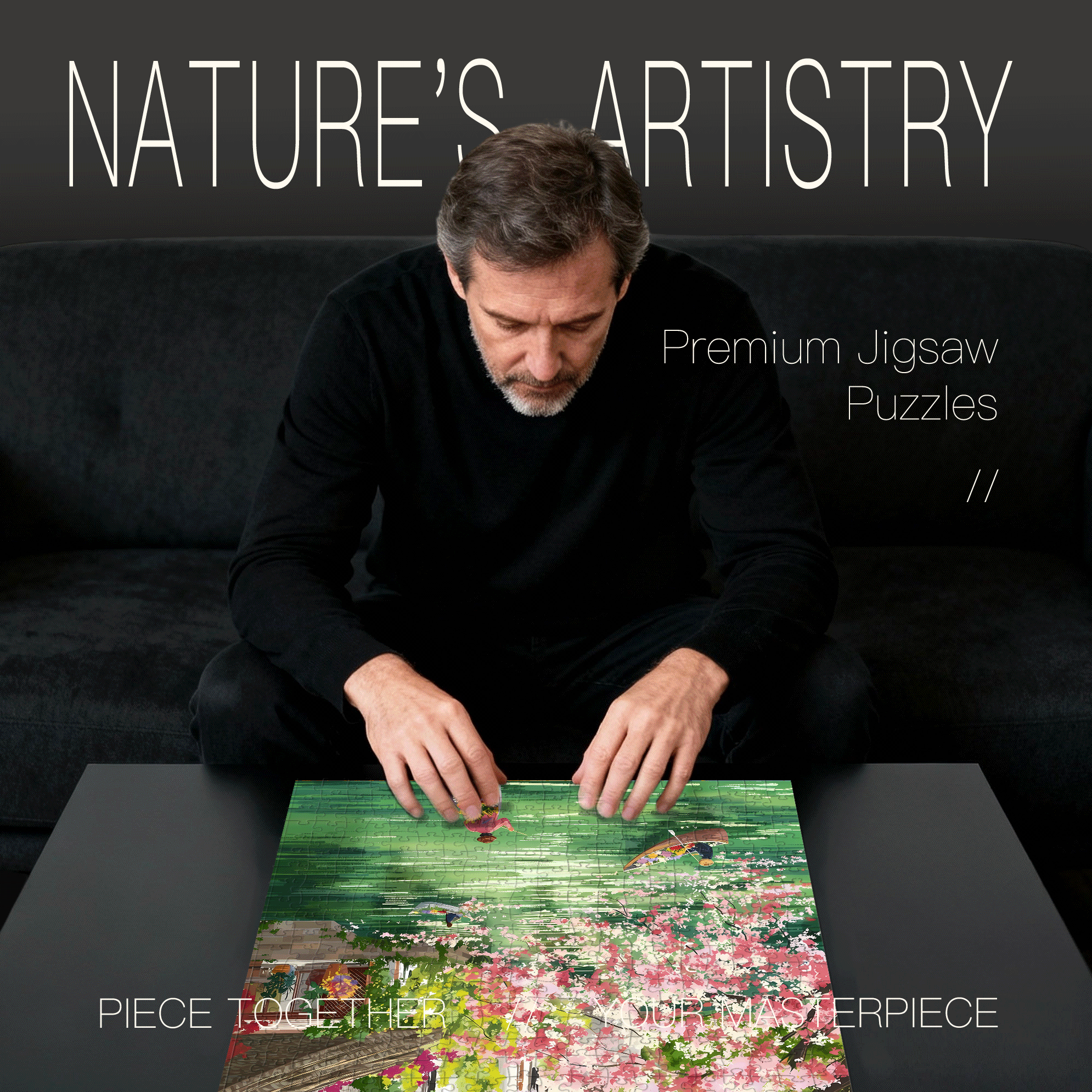 A Boat Adorned With Flowers Sailing On The Stream 500pcs/1000pcs Jigsaw Puzzle, Scratch-Resistant, Interactive Family Game & Brain-Boosting DIY Decor, Perfect for Halloween, Christmas & New Year Gifts, Family Puzzle Game