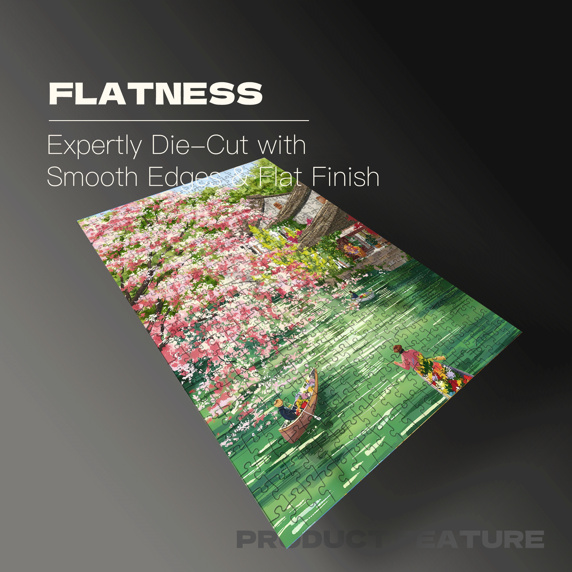 A Boat Adorned With Flowers Sailing On The Stream 500pcs/1000pcs Jigsaw Puzzle, Scratch-Resistant, Interactive Family Game & Brain-Boosting DIY Decor, Perfect for Halloween, Christmas & New Year Gifts, Family Puzzle Game