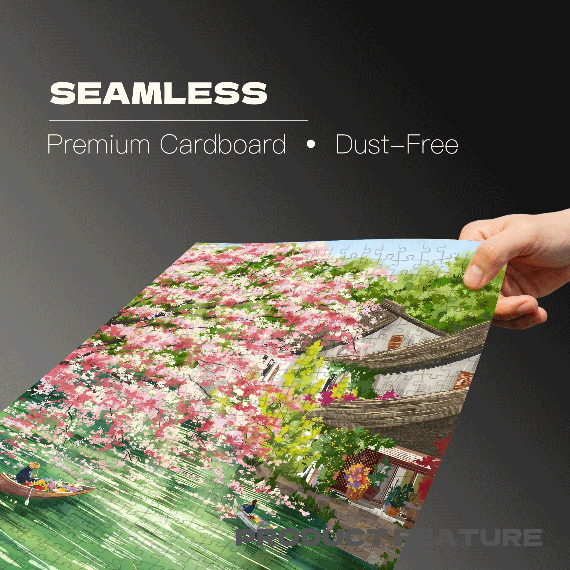 A Boat Adorned With Flowers Sailing On The Stream 500pcs/1000pcs Jigsaw Puzzle, Scratch-Resistant, Interactive Family Game & Brain-Boosting DIY Decor, Perfect for Halloween, Christmas & New Year Gifts, Family Puzzle Game