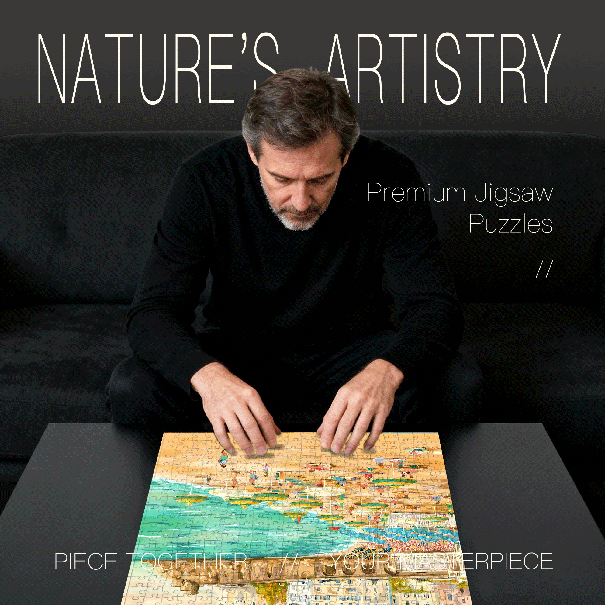 A Brief Chat By The Seaside 2 500pcs/1000pcs Jigsaw Puzzle, Scratch-Resistant, Interactive Family Game & Brain-Boosting DIY Decor, Perfect for Halloween, Christmas & New Year Gifts, Family Puzzle Game