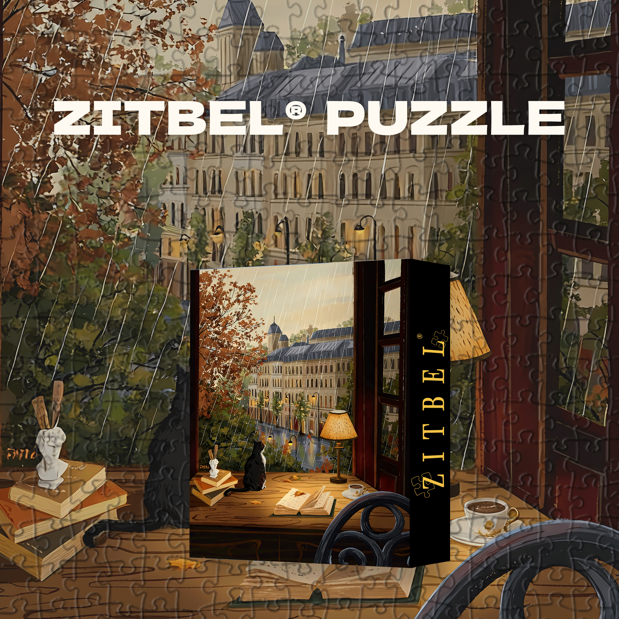 A Cat By The Window On A Rainy Autumn Day 500pcs/1000pcs Jigsaw Puzzle, Scratch-Resistant, Interactive Family Game & Brain-Boosting DIY Decor, Perfect for Halloween, Christmas & New Year Gifts, Family Puzzle Game