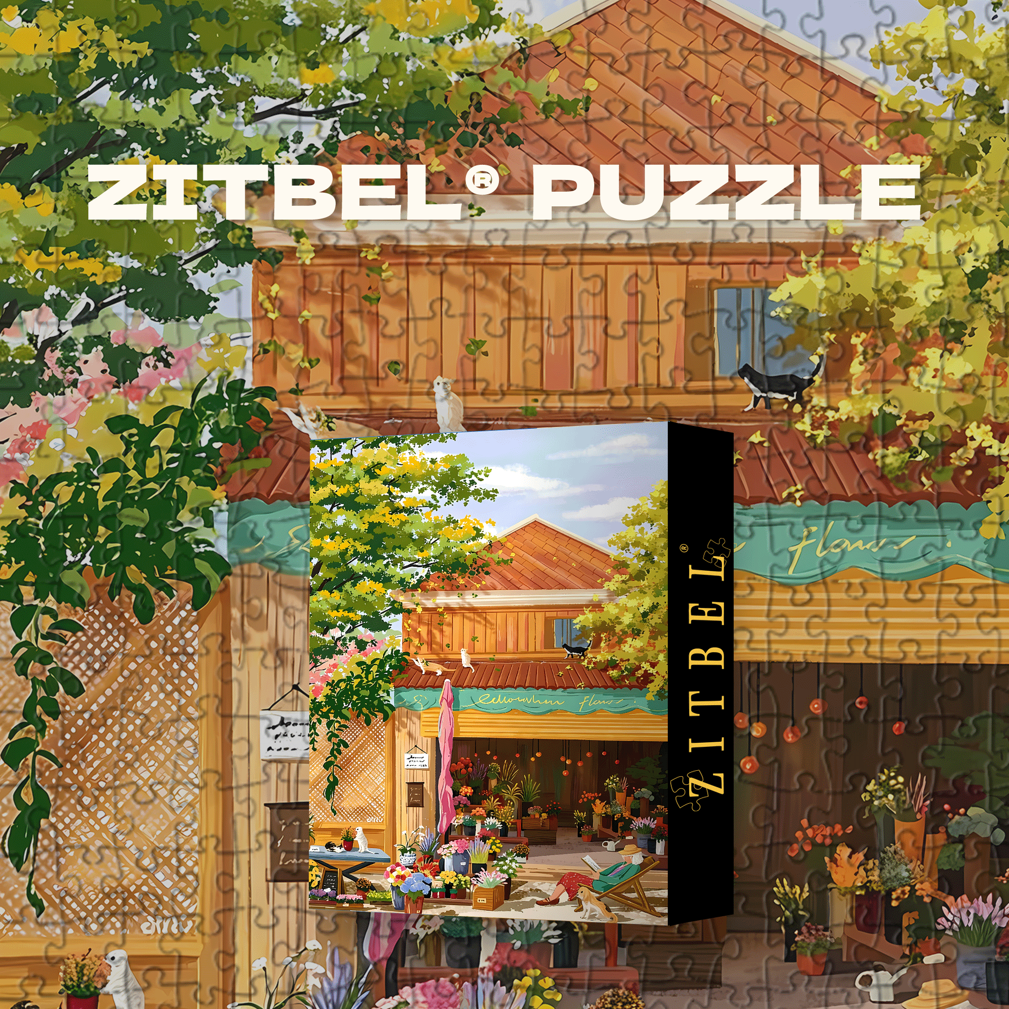 A Lazy Afternoon At The Flower Shop On The Street Corner 500pcs/1000pcs Jigsaw Puzzle, Scratch-Resistant, Interactive Family Game & Brain-Boosting DIY Decor, Perfect for Halloween, Christmas & New Year Gifts, Family Puzzle Game
