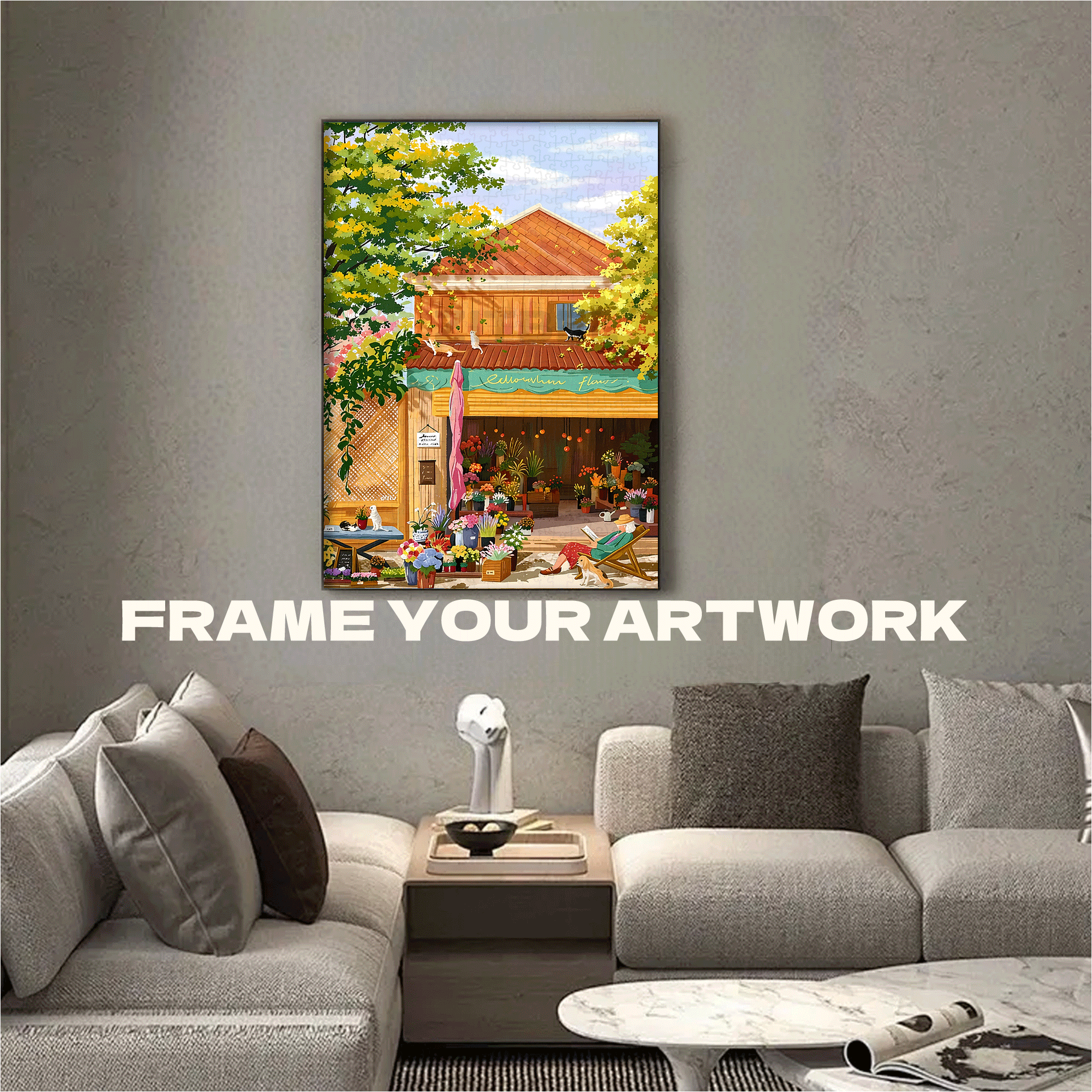 A Lazy Afternoon At The Flower Shop On The Street Corner 500pcs/1000pcs Jigsaw Puzzle, Scratch-Resistant, Interactive Family Game & Brain-Boosting DIY Decor, Perfect for Halloween, Christmas & New Year Gifts, Family Puzzle Game
