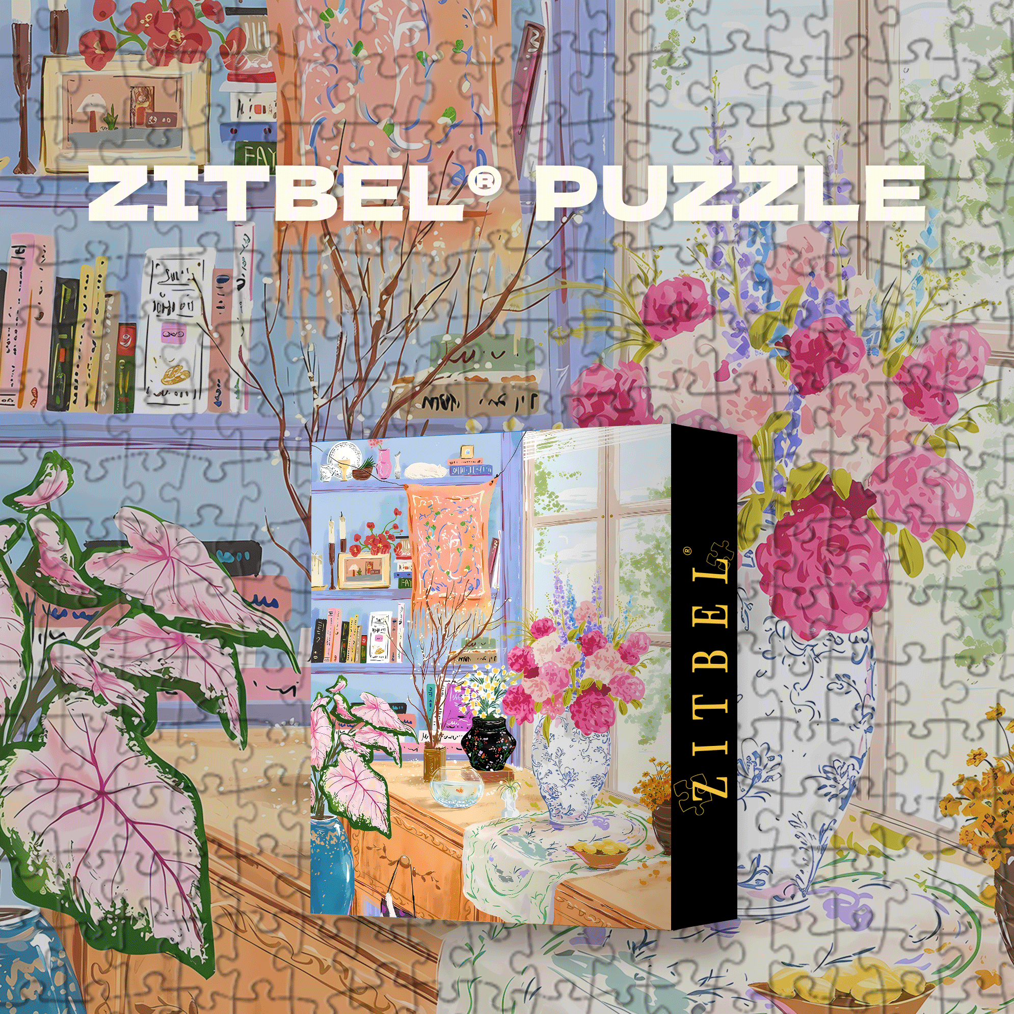 A Window With Flowers And Books 500pcs/1000pcs Jigsaw Puzzle, Scratch-Resistant, Interactive Family Game & Brain-Boosting DIY Decor, Perfect for Halloween, Christmas & New Year Gifts, Family Puzzle Game
