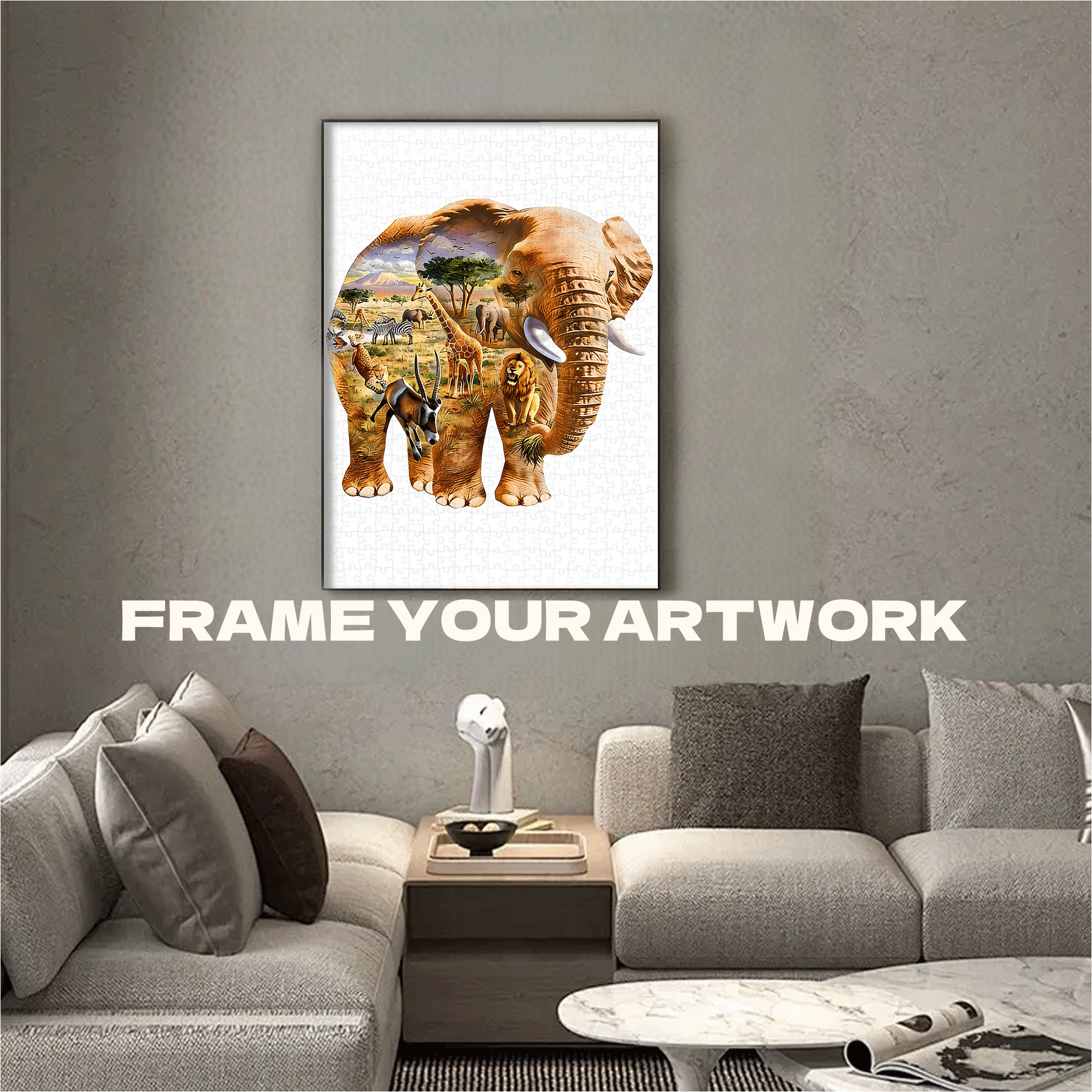 African Elephant Alien Animal 500pcs/1000pcs Jigsaw Puzzle, Scratch-Resistant, Interactive Family Game & Brain-Boosting DIY Decor, Perfect for Halloween, Christmas & New Year Gifts, Family Puzzle Game