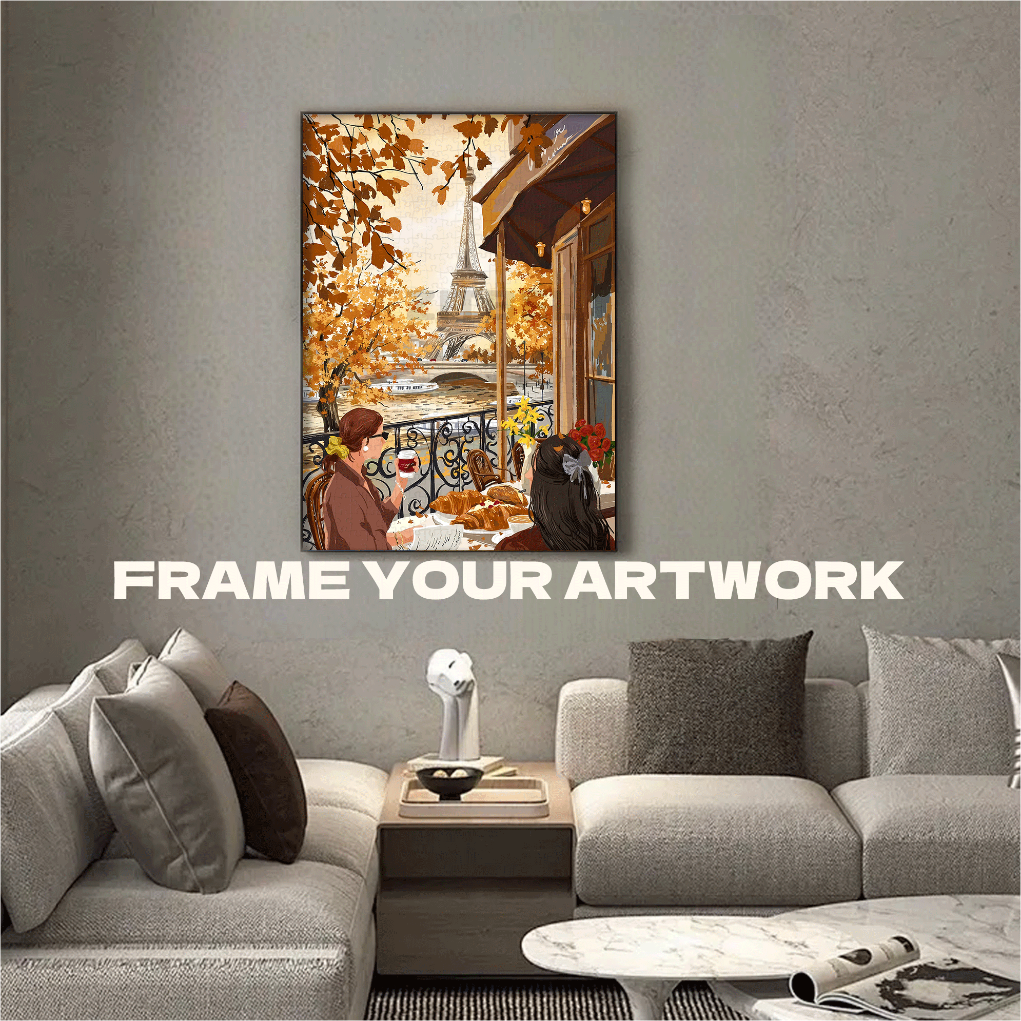 Eiffel Tower Coffee Time 500pcs/1000pcs Jigsaw Puzzle, Scratch-Resistant, Interactive Family Game & Brain-Boosting DIY Decor, Perfect for Halloween, Christmas & New Year Gifts, Family Puzzle Game