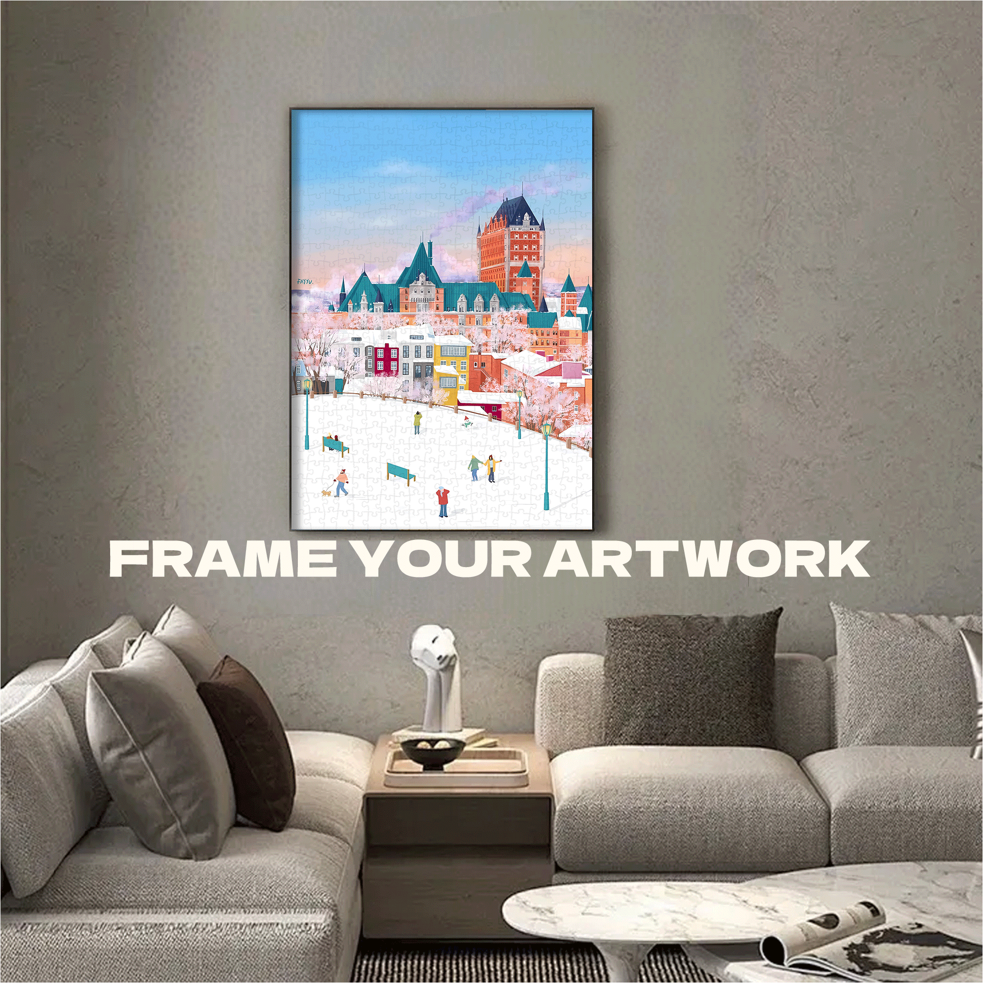 Meet in Winter 500pcs/1000pcs Jigsaw Puzzle, Scratch-Resistant, Interactive Family Game & Brain-Boosting DIY Decor, Perfect for Halloween, Christmas & New Year Gifts, Family Puzzle Game