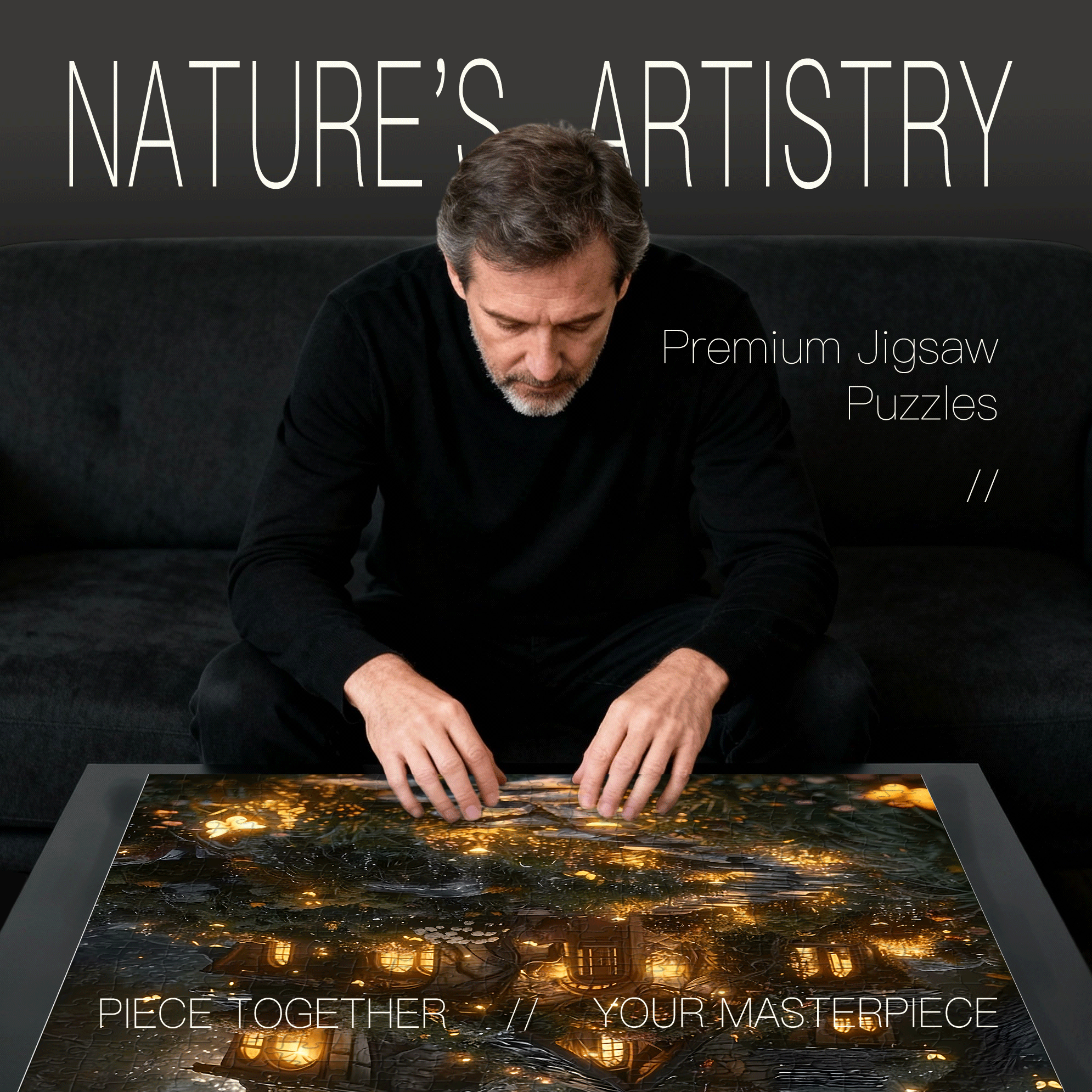 A Forest Glowing Cabin 500pcs/1000pcs Jigsaw Puzzle, Scratch-Resistant, Interactive Family Game & Brain-Boosting DIY Decor, Perfect for Halloween, Christmas & New Year Gifts, Family Puzzle Game