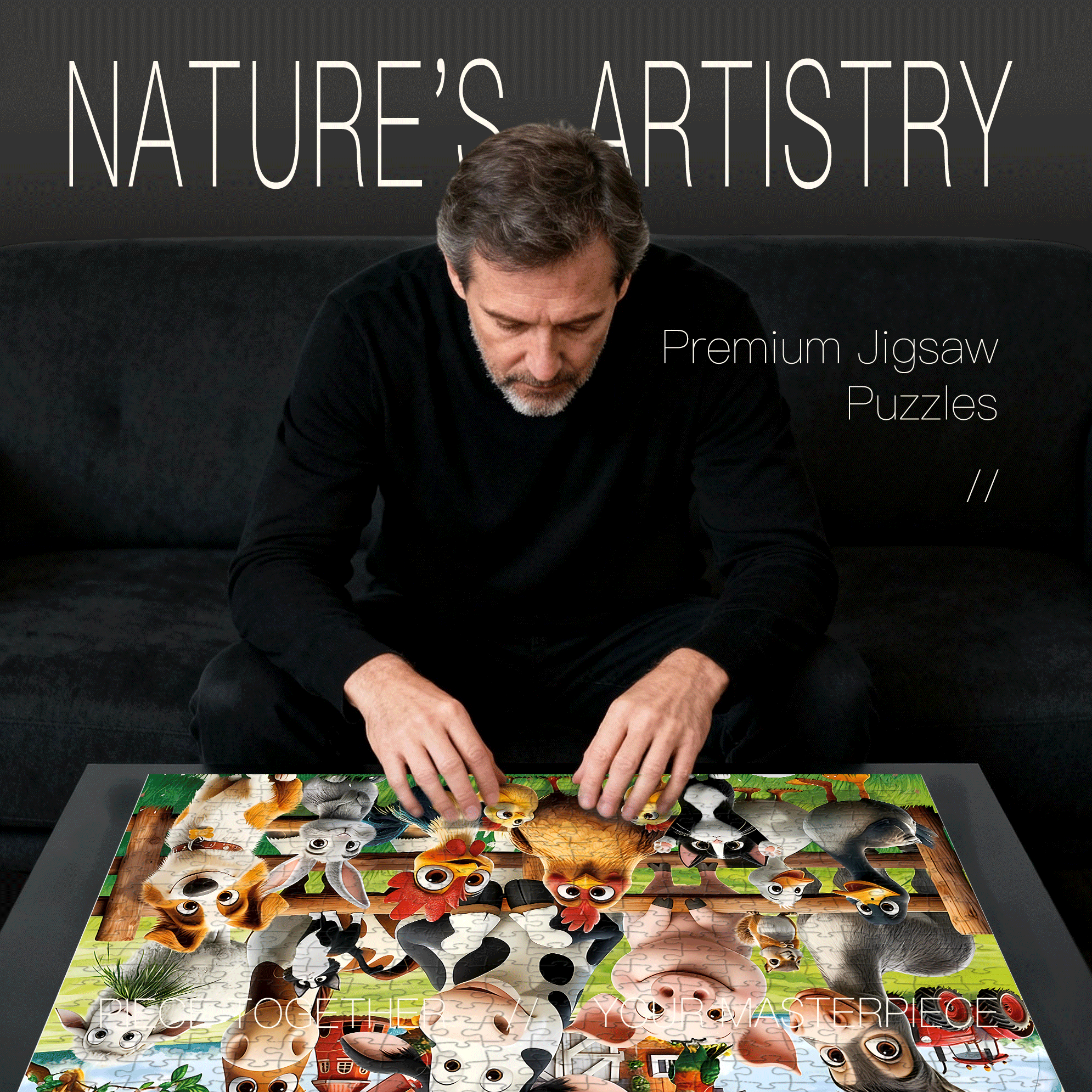 A Large Collection Of Farm Animals 500pcs/1000pcs Jigsaw Puzzle, Scratch-Resistant, Interactive Family Game & Brain-Boosting DIY Decor, Perfect for Halloween, Christmas & New Year Gifts, Family Puzzle Game