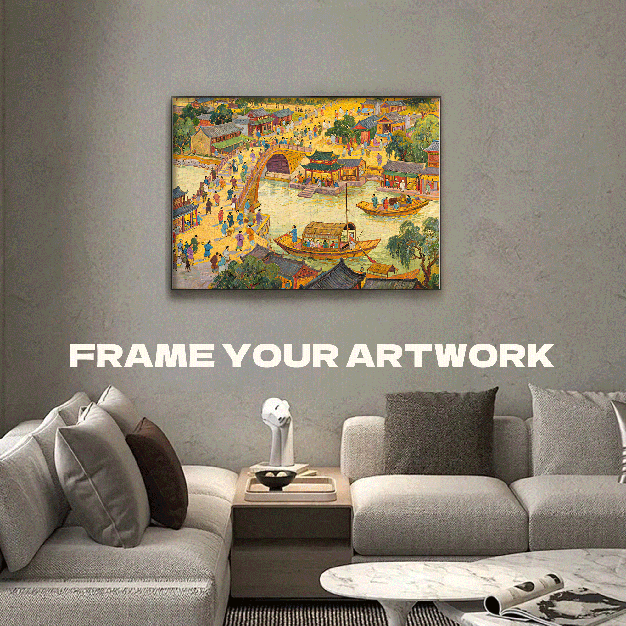 Along the River During the Qingming Festival 500pcs/1000pcs Jigsaw Puzzle, Scratch-Resistant, Interactive Family Game & Brain-Boosting DIY Decor, Perfect for Halloween, Christmas & New Year Gifts, Family Puzzle Game