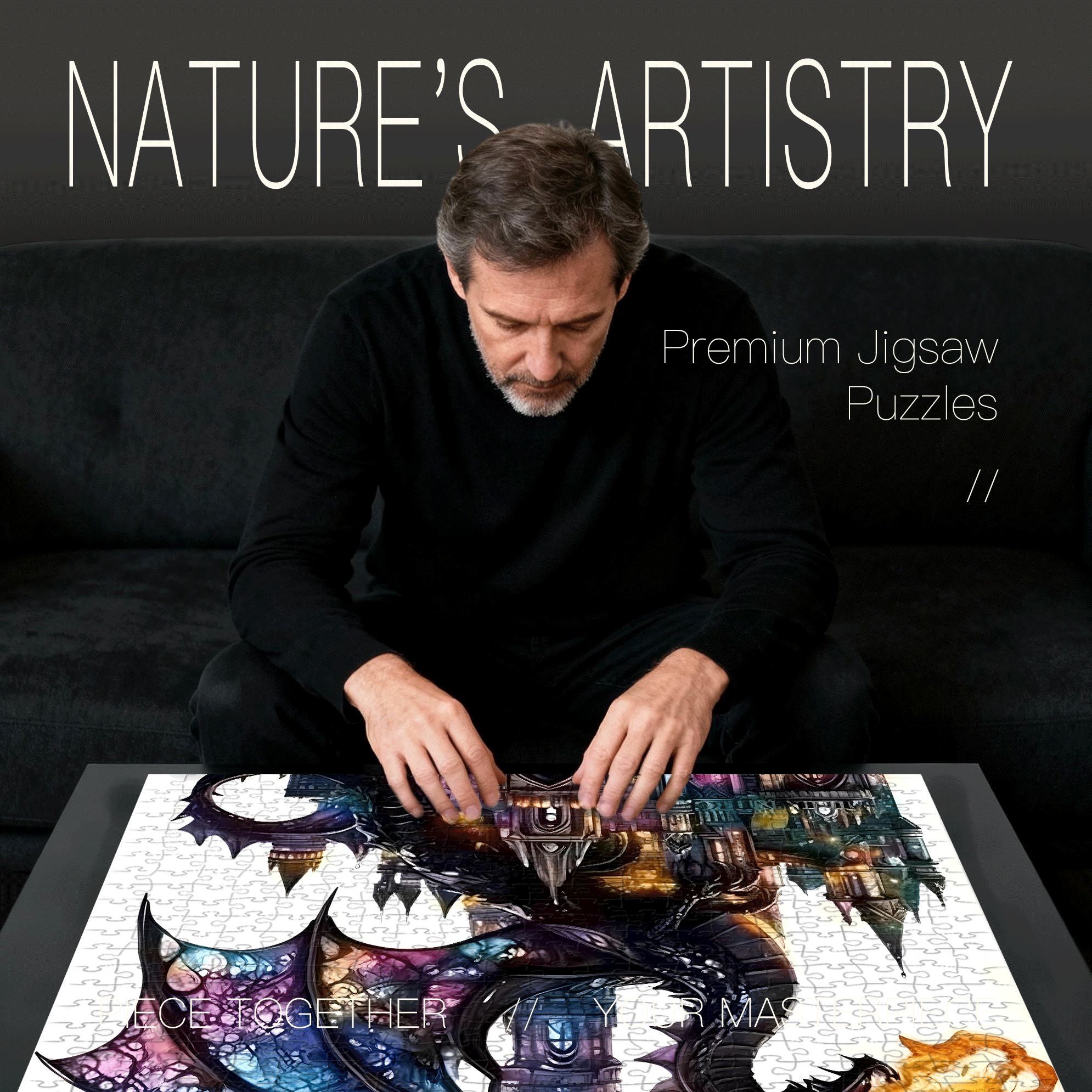 Black Dragon Castle 500pcs/1000pcs Jigsaw Puzzle, Scratch-Resistant, Interactive Family Game & Brain-Boosting DIY Decor, Perfect for Halloween, Christmas & New Year Gifts, Family Puzzle Game