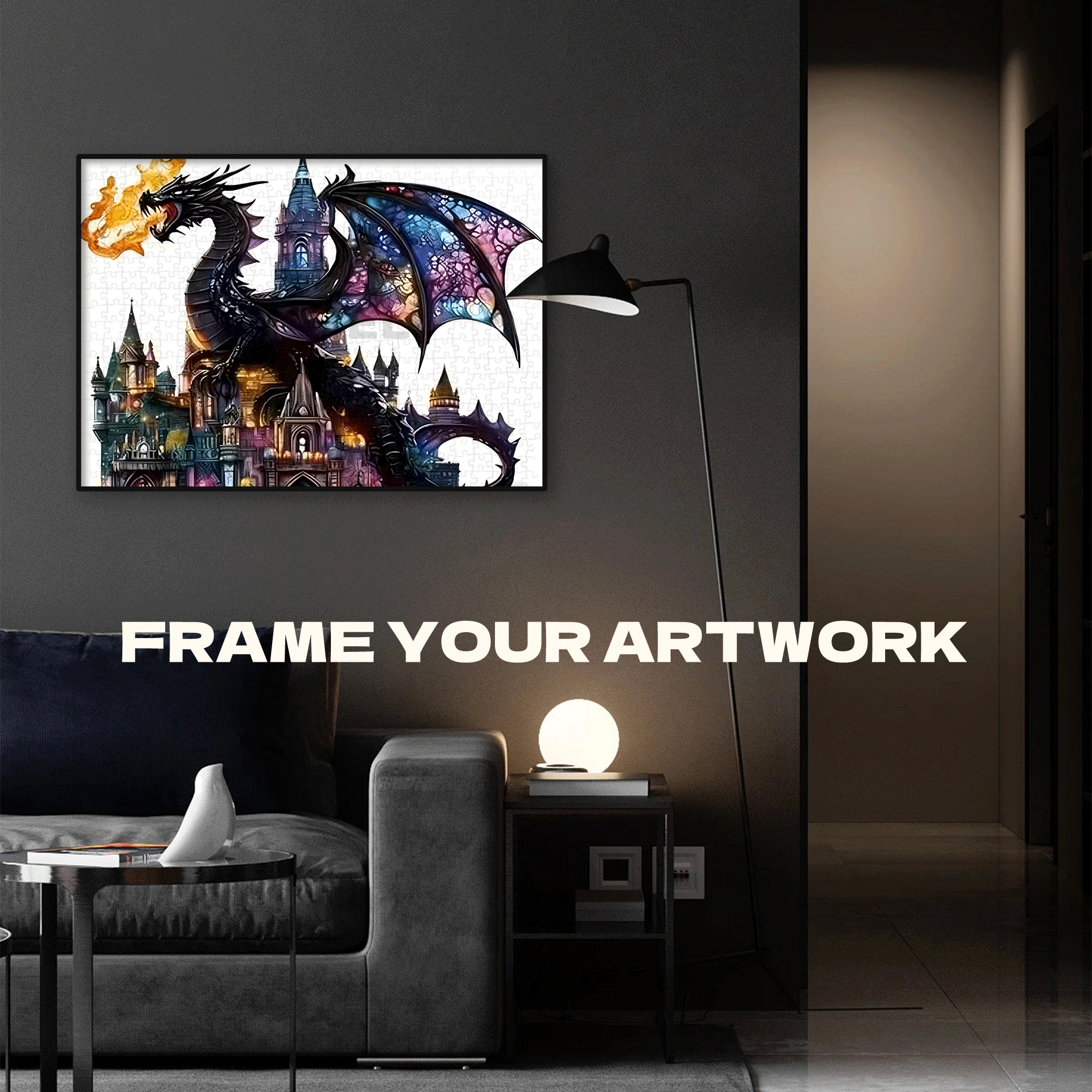 Black Dragon Castle 500pcs/1000pcs Jigsaw Puzzle, Scratch-Resistant, Interactive Family Game & Brain-Boosting DIY Decor, Perfect for Halloween, Christmas & New Year Gifts, Family Puzzle Game