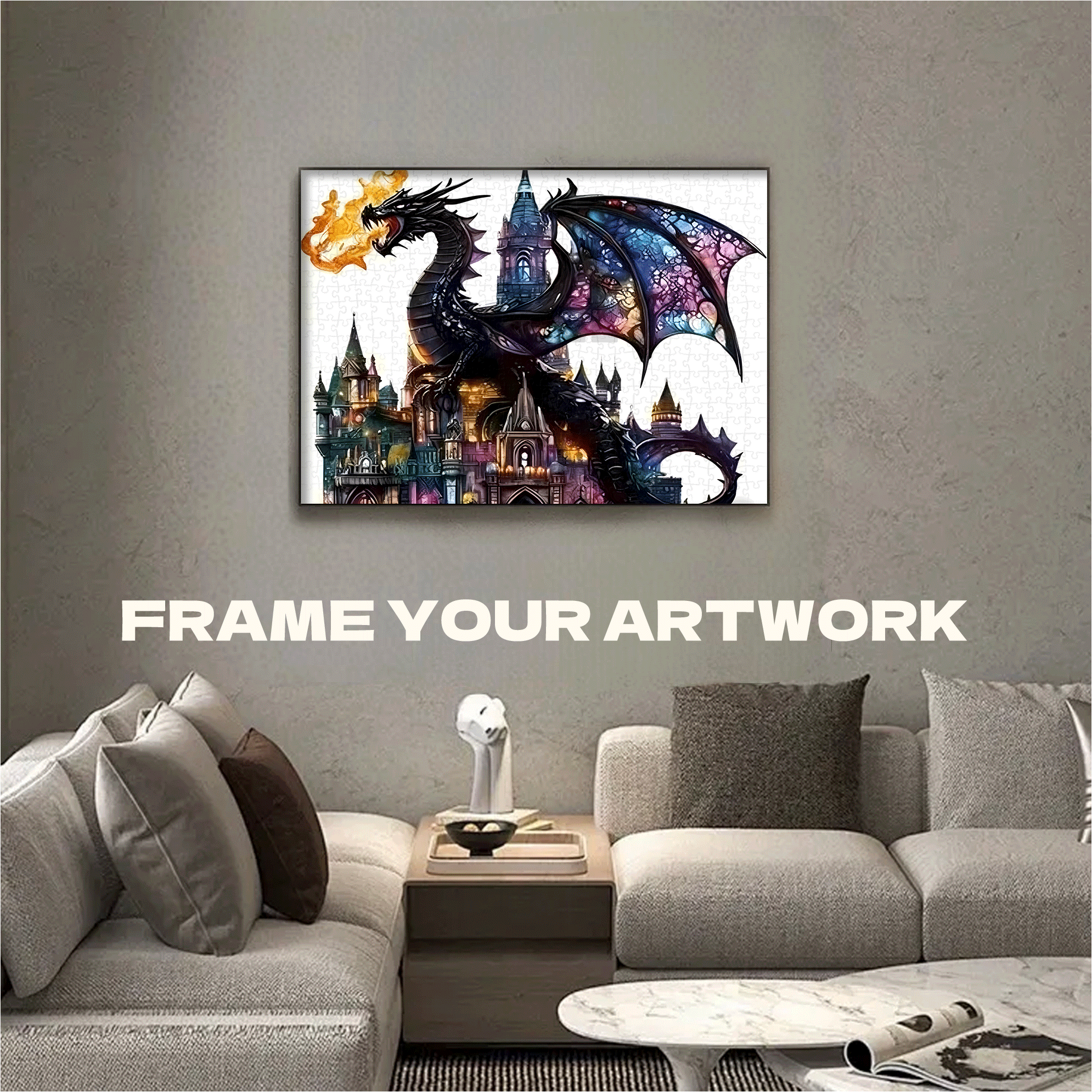 Black Dragon Castle 500pcs/1000pcs Jigsaw Puzzle, Scratch-Resistant, Interactive Family Game & Brain-Boosting DIY Decor, Perfect for Halloween, Christmas & New Year Gifts, Family Puzzle Game