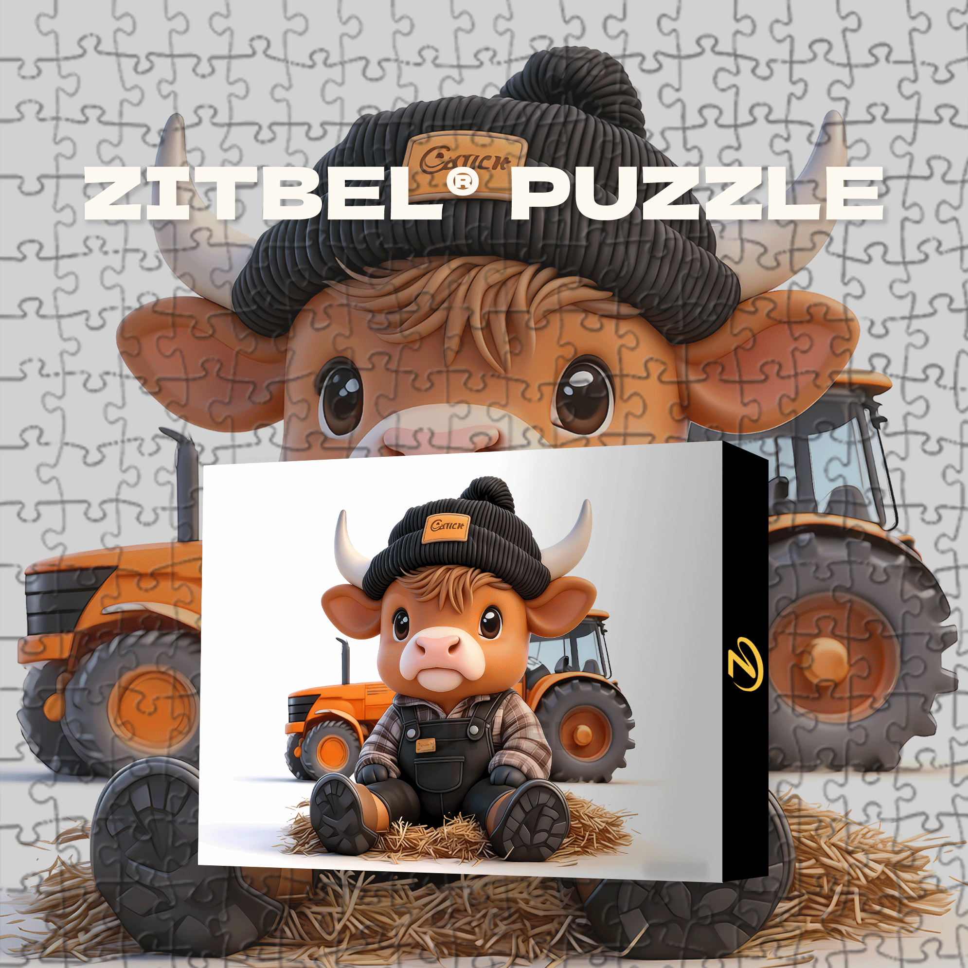 Charming Calf with Tractor  500pcs/1000pcs Jigsaw Puzzle, Scratch-Resistant, Interactive Family Game & Brain-Boosting DIY Decor, Perfect for Halloween, Christmas & New Year Gifts, Family Puzzle Game