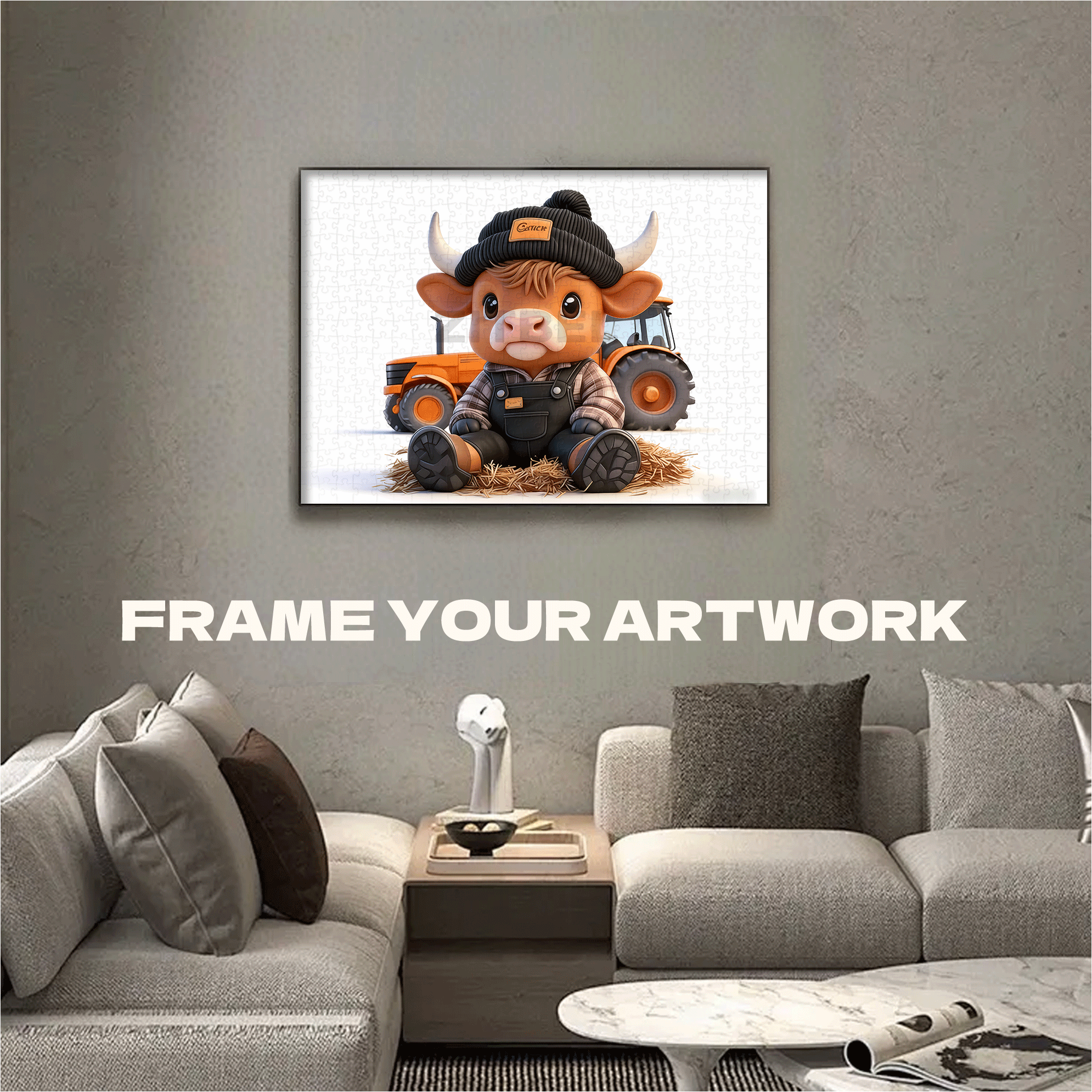 Charming Calf with Tractor  500pcs/1000pcs Jigsaw Puzzle, Scratch-Resistant, Interactive Family Game & Brain-Boosting DIY Decor, Perfect for Halloween, Christmas & New Year Gifts, Family Puzzle Game