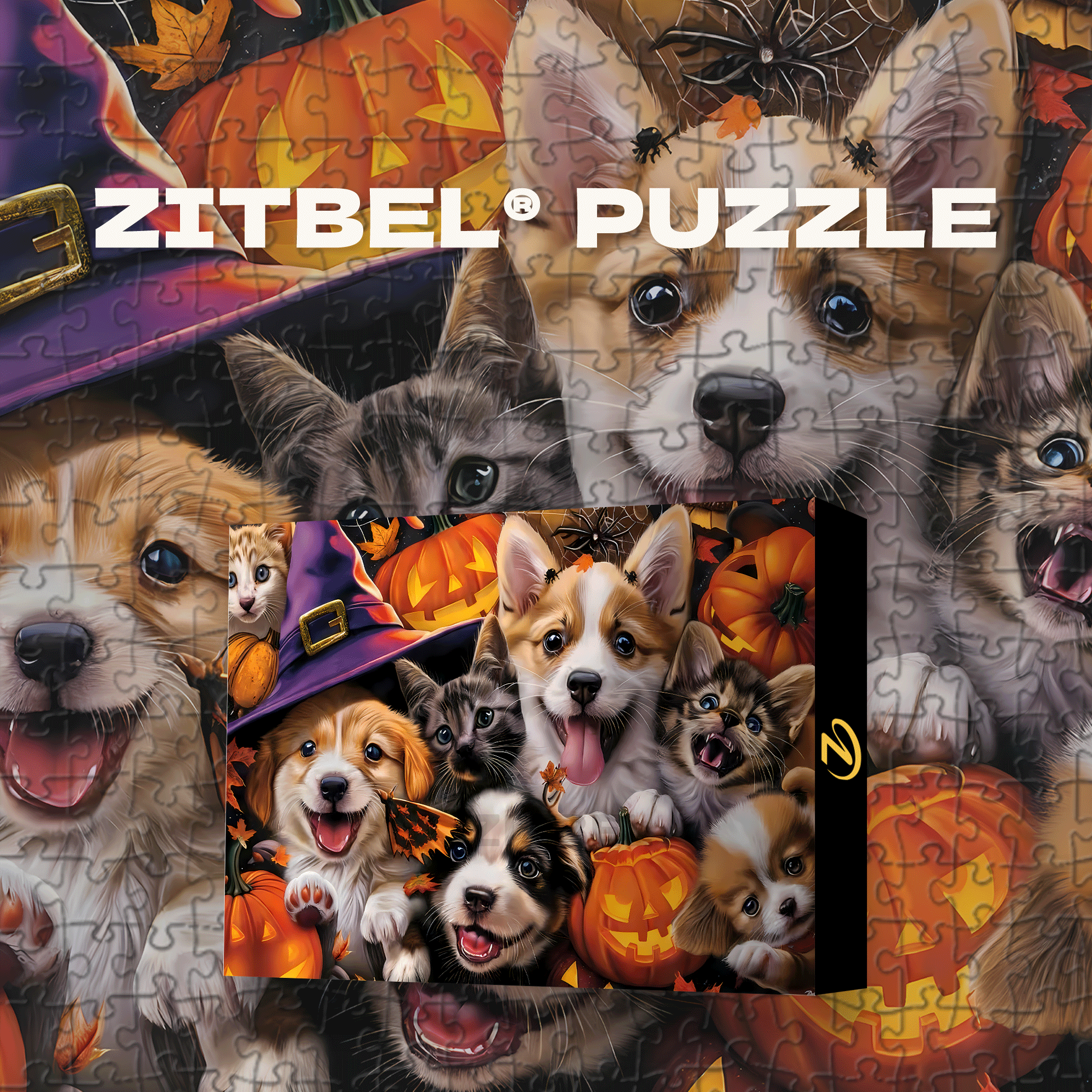 Doggies Halloween Party 500pcs/1000pcs Jigsaw Puzzle, Scratch-Resistant, Interactive Family Game & Brain-Boosting DIY Decor, Perfect for Halloween, Christmas & New Year Gifts, Family Puzzle Game
