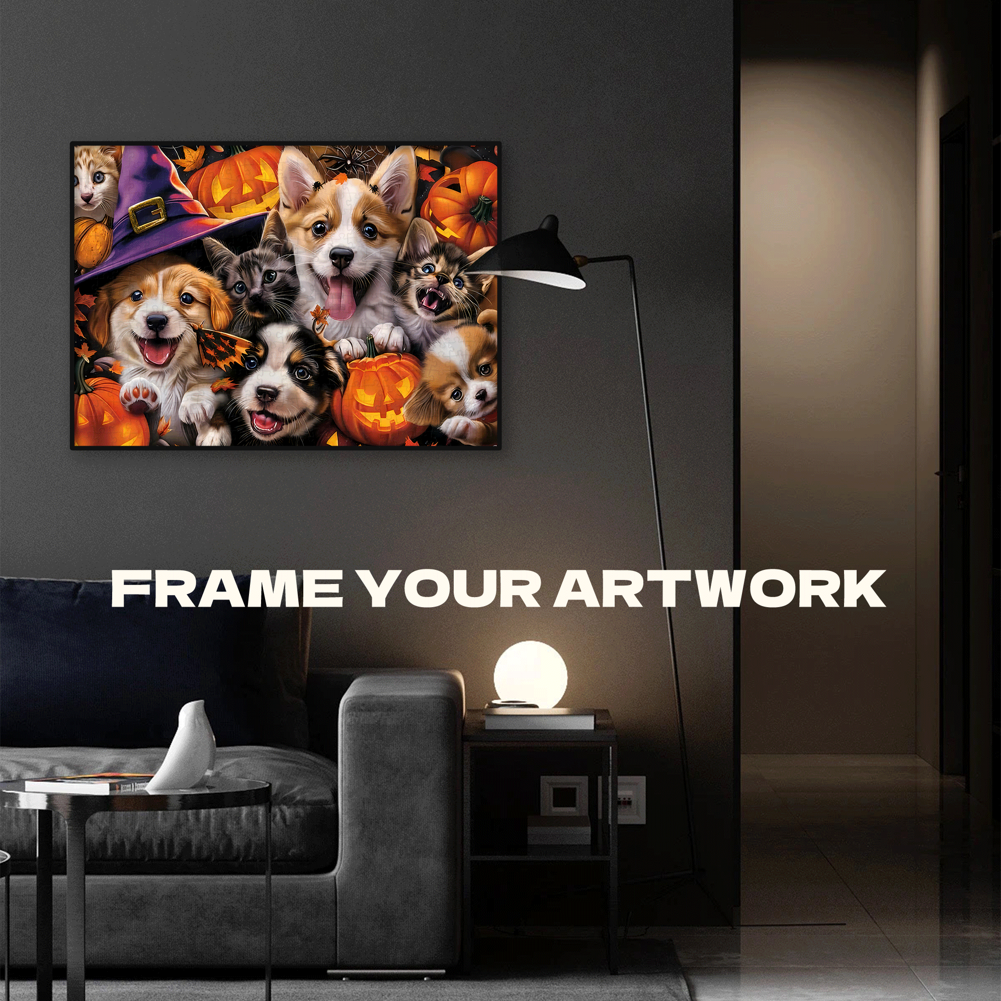 Doggies Halloween Party 500pcs/1000pcs Jigsaw Puzzle, Scratch-Resistant, Interactive Family Game & Brain-Boosting DIY Decor, Perfect for Halloween, Christmas & New Year Gifts, Family Puzzle Game