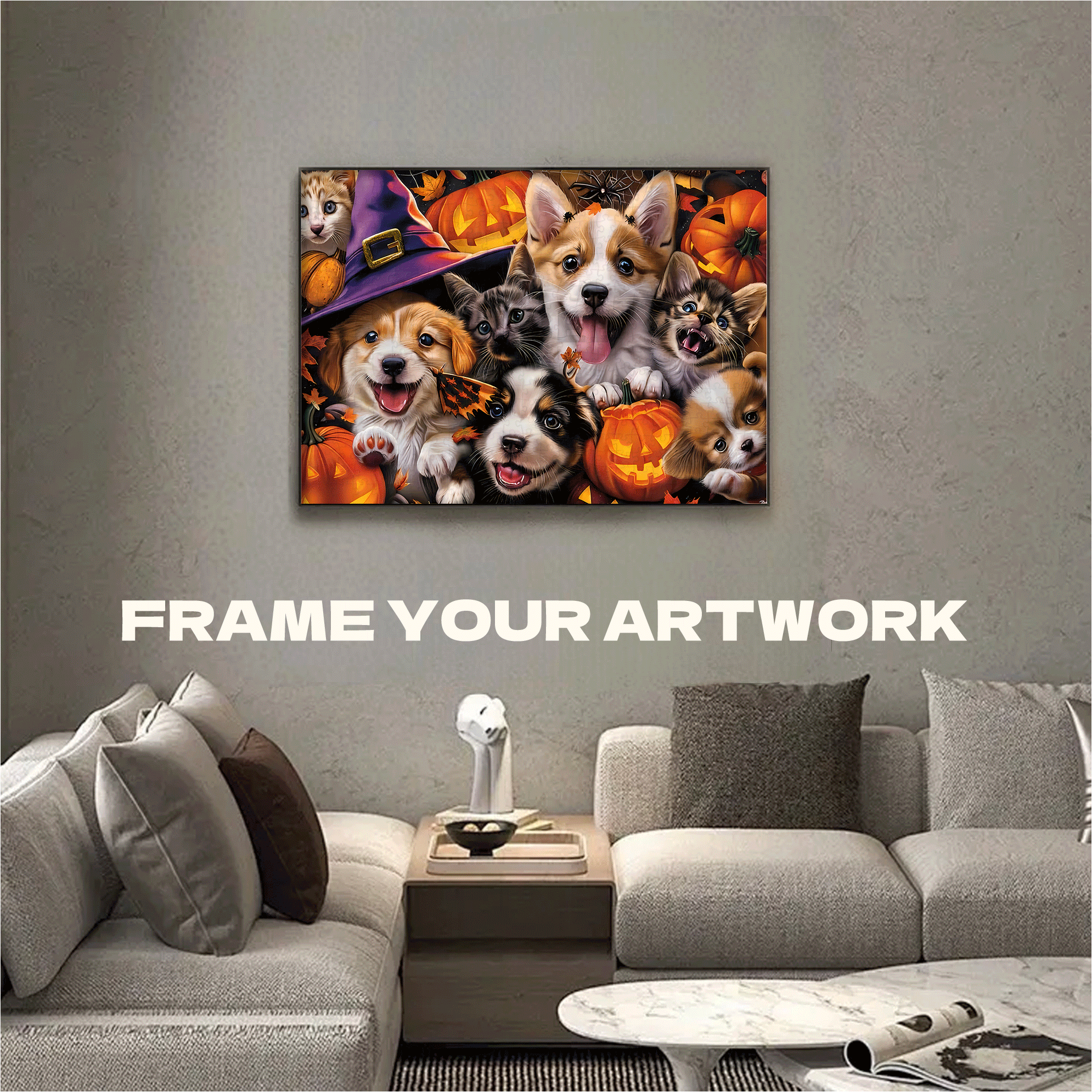 Doggies Halloween Party 500pcs/1000pcs Jigsaw Puzzle, Scratch-Resistant, Interactive Family Game & Brain-Boosting DIY Decor, Perfect for Halloween, Christmas & New Year Gifts, Family Puzzle Game