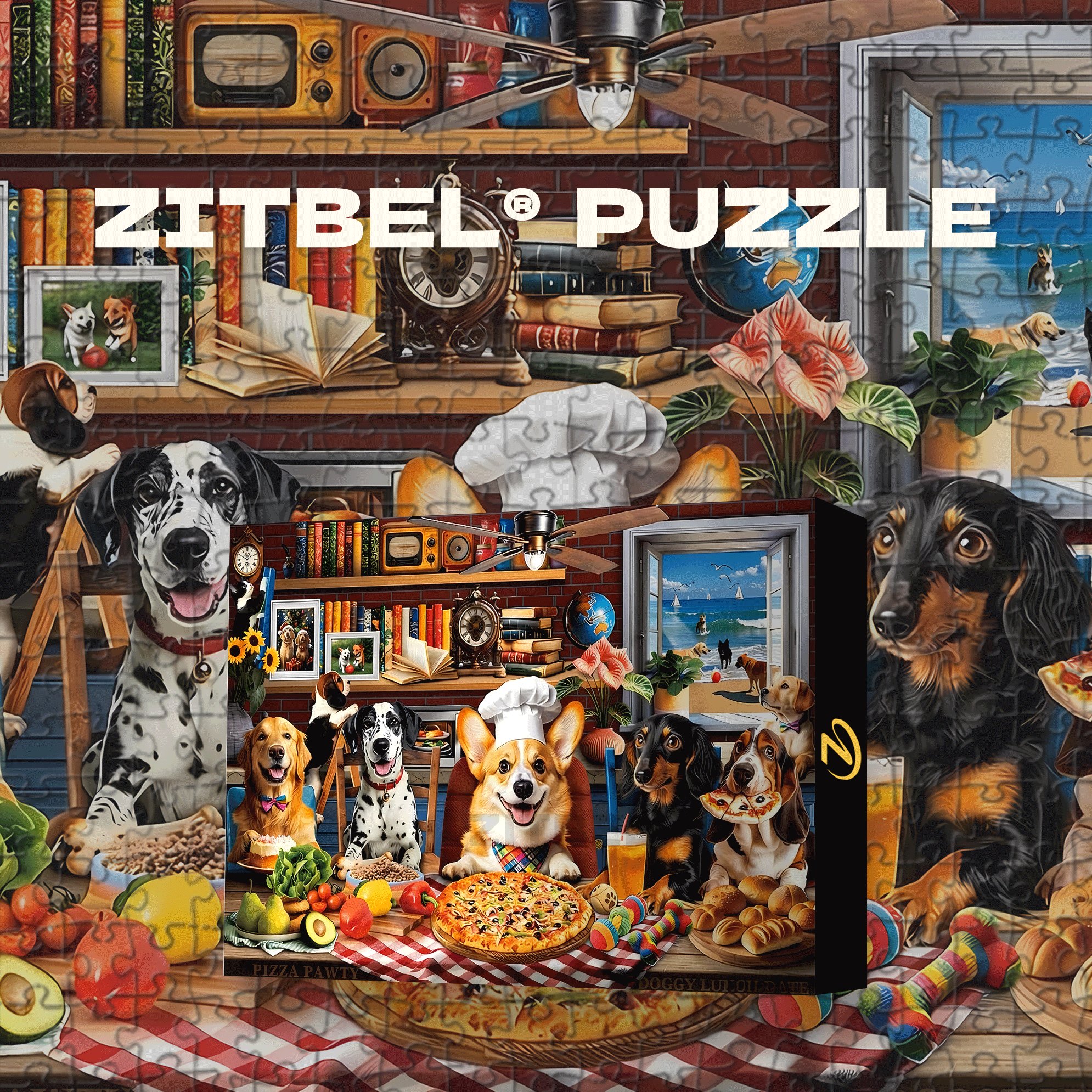 Dogs' Dinner Party 500pcs/1000pcs Jigsaw Puzzle, Scratch-Resistant, Interactive Family Game & Brain-Boosting DIY Decor, Perfect for Halloween, Christmas & New Year Gifts, Family Puzzle Game