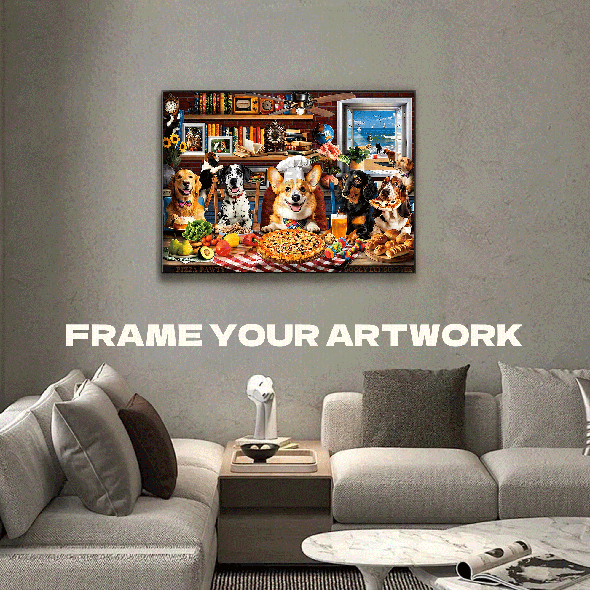 Dogs' Dinner Party 500pcs/1000pcs Jigsaw Puzzle, Scratch-Resistant, Interactive Family Game & Brain-Boosting DIY Decor, Perfect for Halloween, Christmas & New Year Gifts, Family Puzzle Game