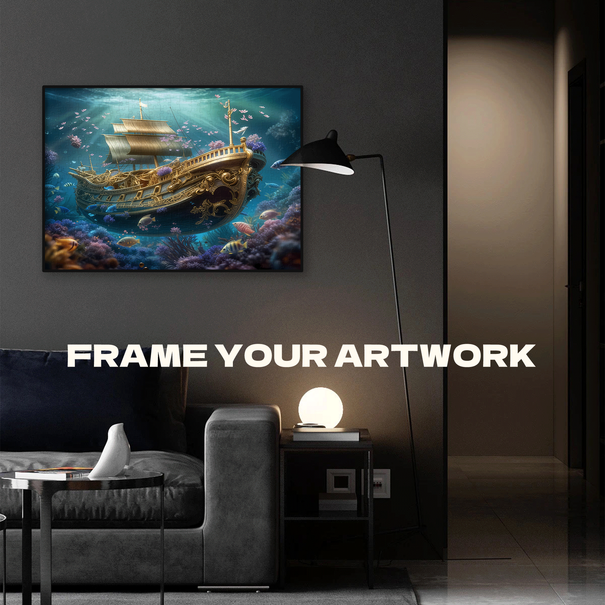 Enchanting Underwater Treasure Ship  500pcs/1000pcs Jigsaw Puzzle, Scratch-Resistant, Interactive Family Game & Brain-Boosting DIY Decor, Perfect for Halloween, Christmas & New Year Gifts, Family Puzzle Game