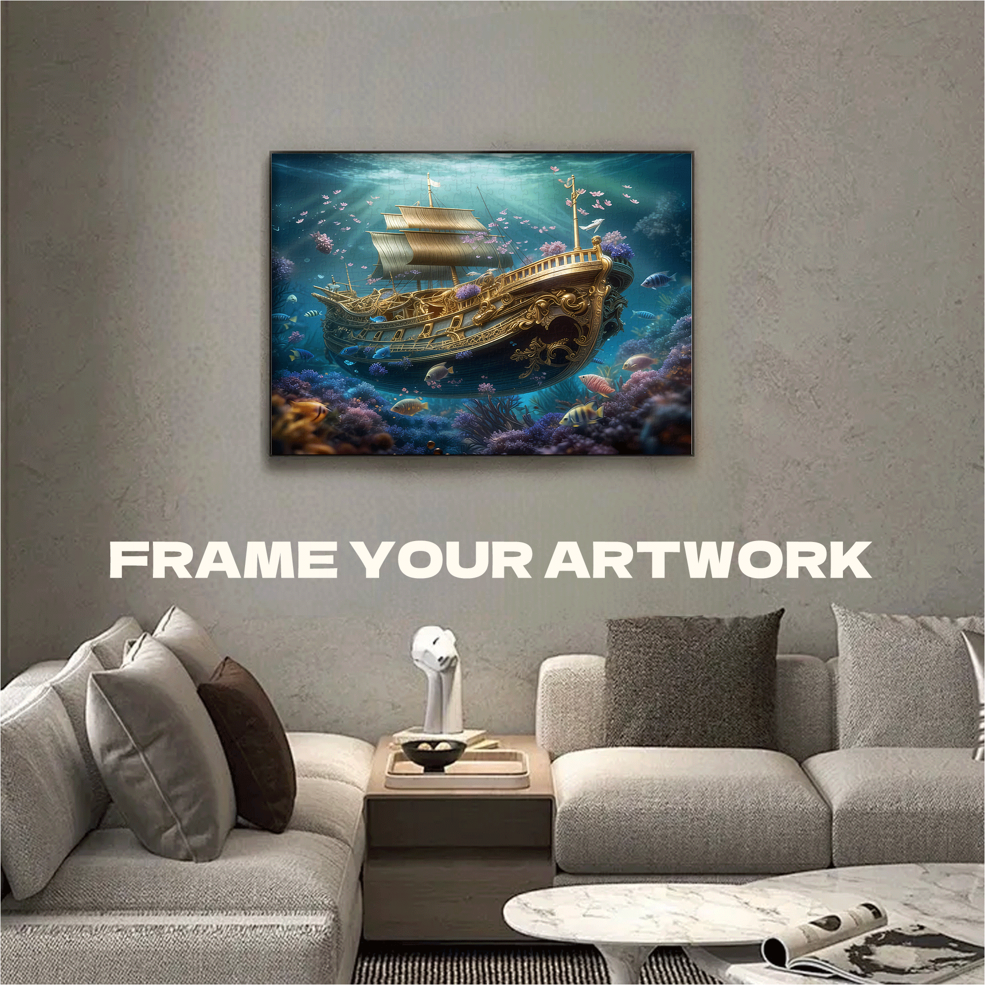 Enchanting Underwater Treasure Ship  500pcs/1000pcs Jigsaw Puzzle, Scratch-Resistant, Interactive Family Game & Brain-Boosting DIY Decor, Perfect for Halloween, Christmas & New Year Gifts, Family Puzzle Game