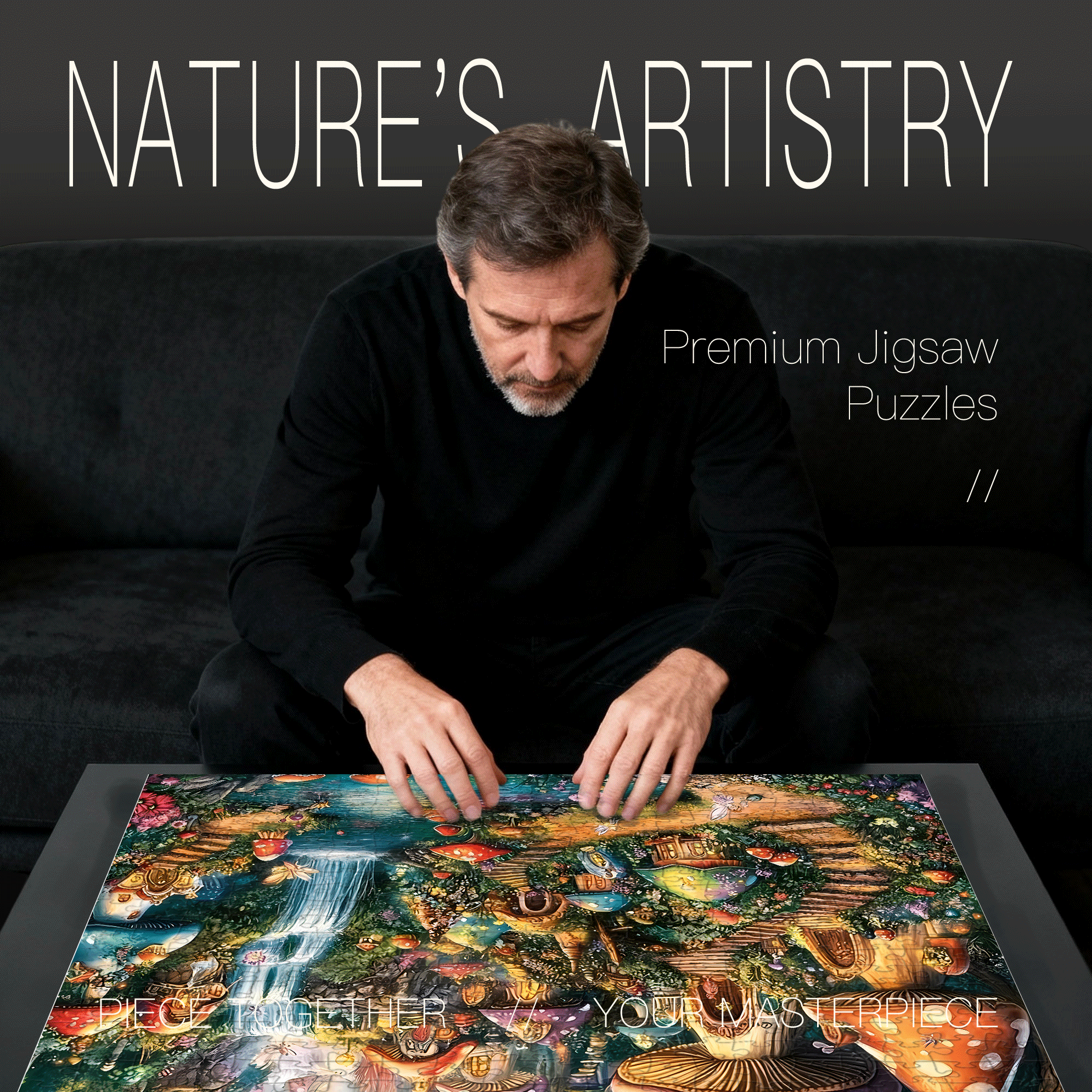 Featuring a Forest Stream and Mushroom House 500pcs/1000pcs Jigsaw Puzzle, Scratch-Resistant, Interactive Family Game & Brain-Boosting DIY Decor, Perfect for Halloween, Christmas & New Year Gifts, Family Puzzle Game