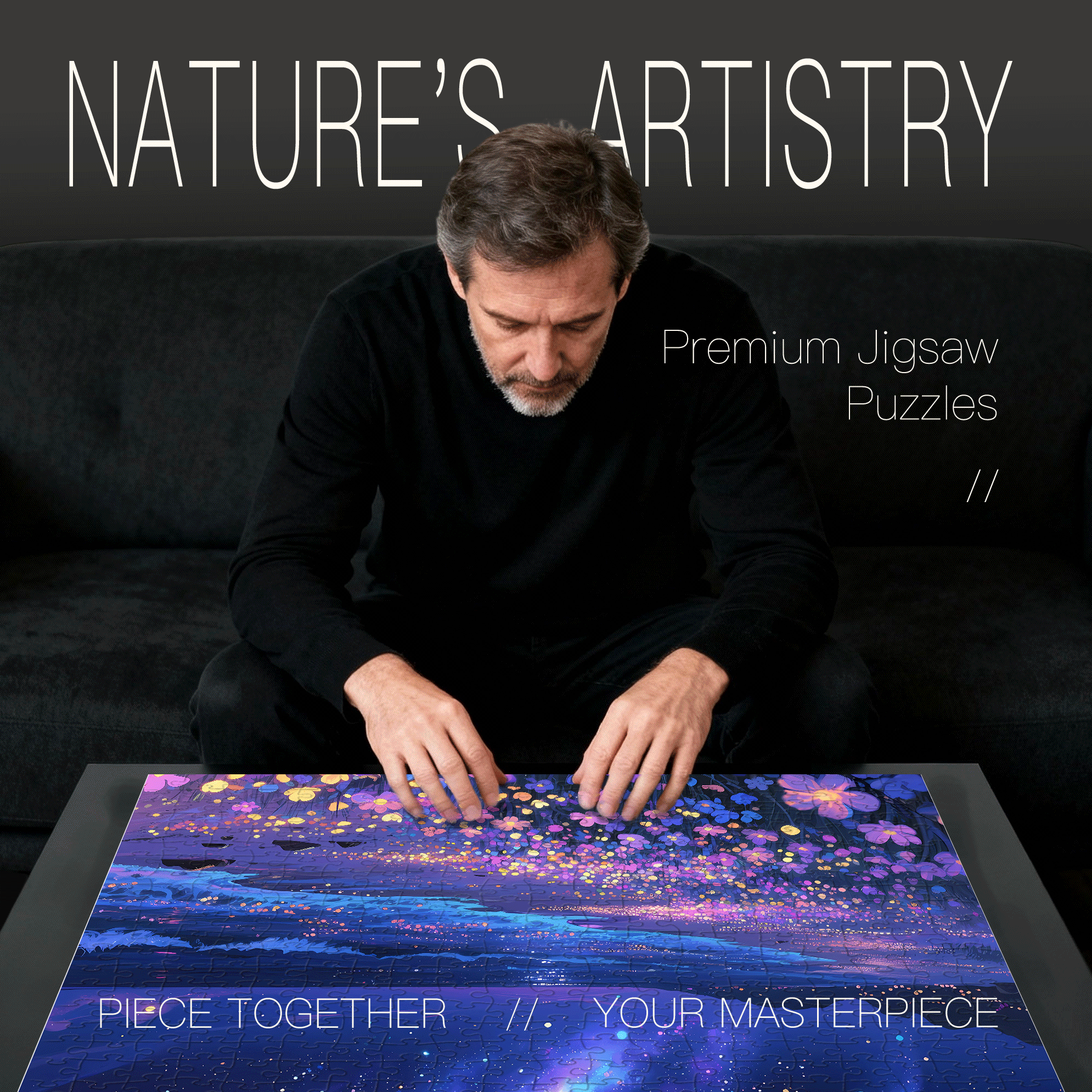 Fluorescent Waves 500pcs/1000pcs Jigsaw Puzzle, Scratch-Resistant, Interactive Family Game & Brain-Boosting DIY Decor, Perfect for Halloween, Christmas & New Year Gifts, Family Puzzle Game