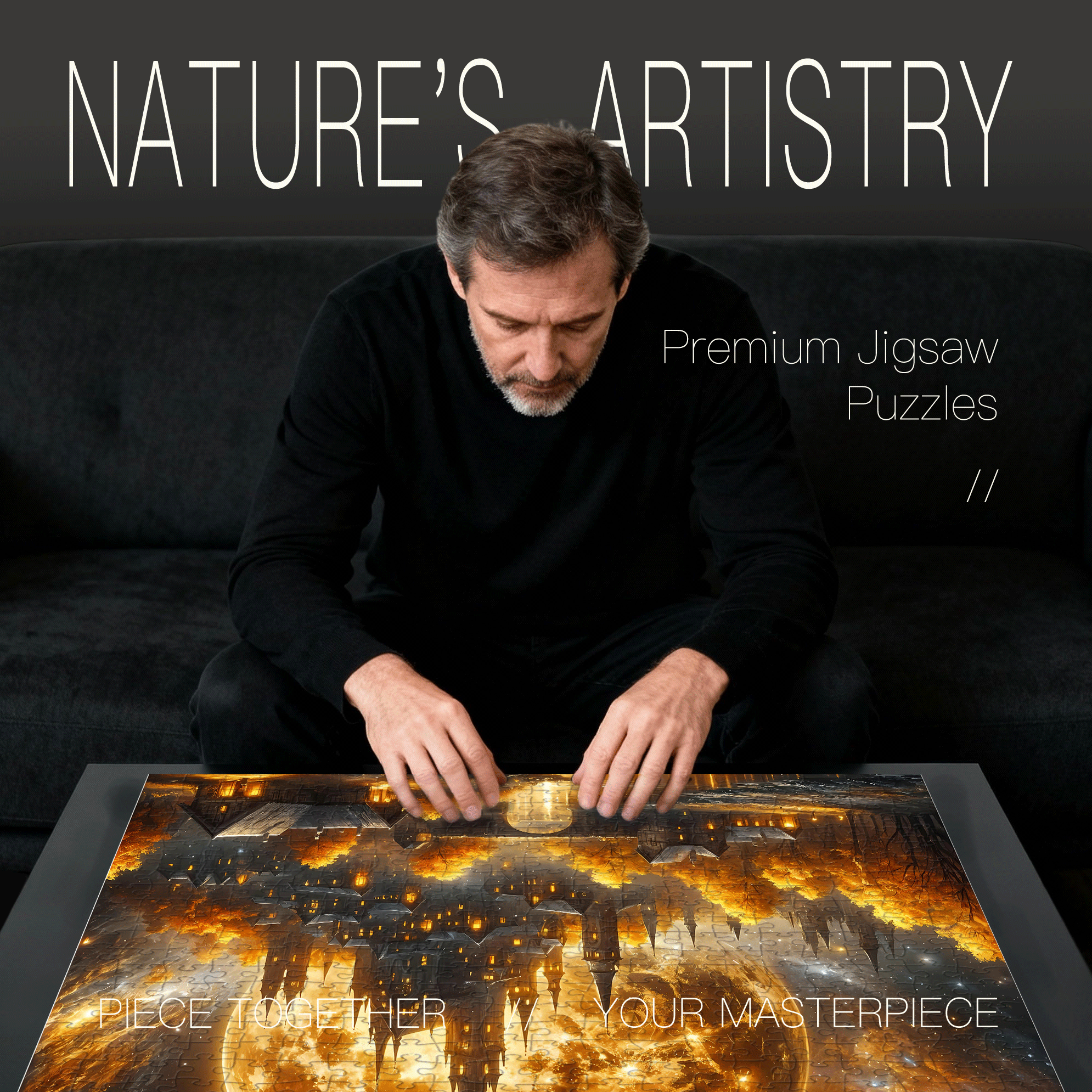 Full Moon Sci-Fi Night 500pcs/1000pcs Jigsaw Puzzle, Scratch-Resistant, Interactive Family Game & Brain-Boosting DIY Decor, Perfect for Halloween, Christmas & New Year Gifts, Family Puzzle Game