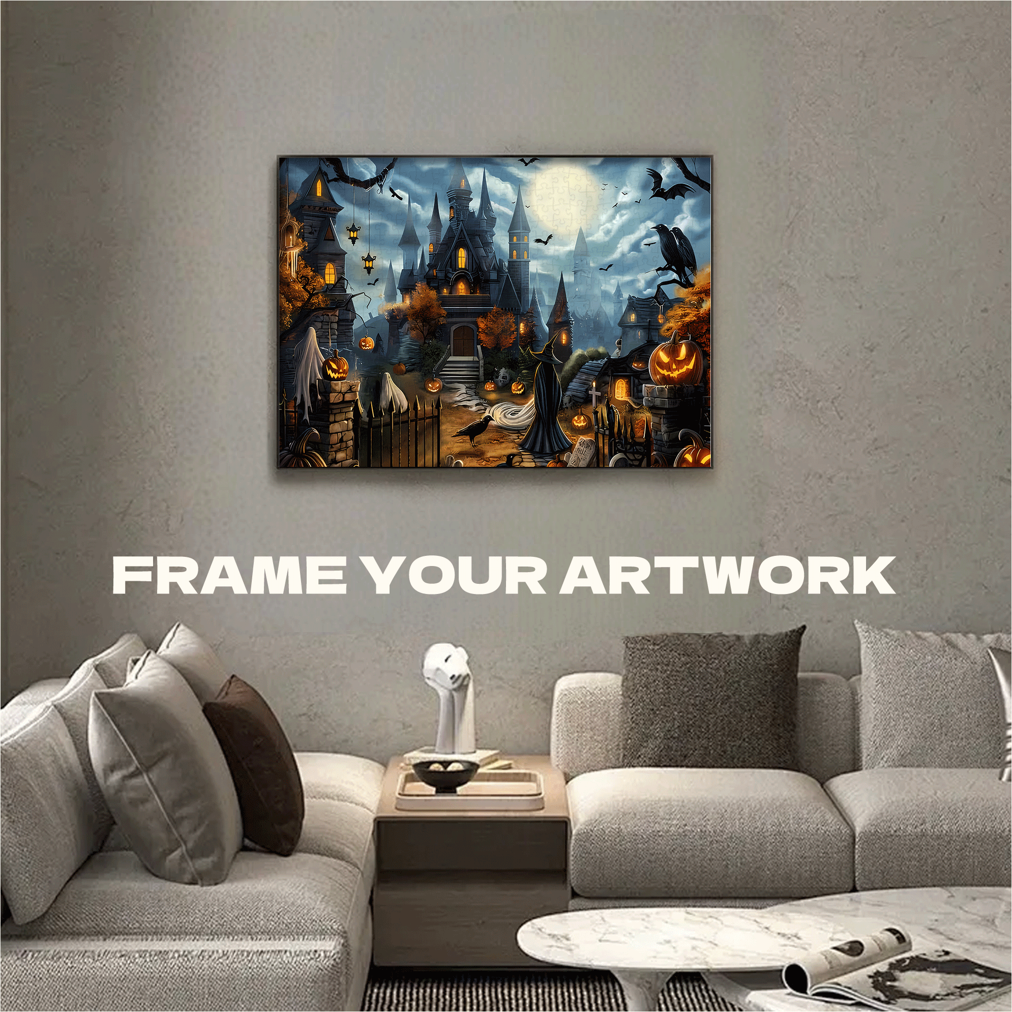 Halloween Witches On A Full Moon Night 500pcs/1000pcs Jigsaw Puzzle, Scratch-Resistant, Interactive Family Game & Brain-Boosting DIY Decor, Perfect for Halloween, Christmas & New Year Gifts, Family Puzzle Game