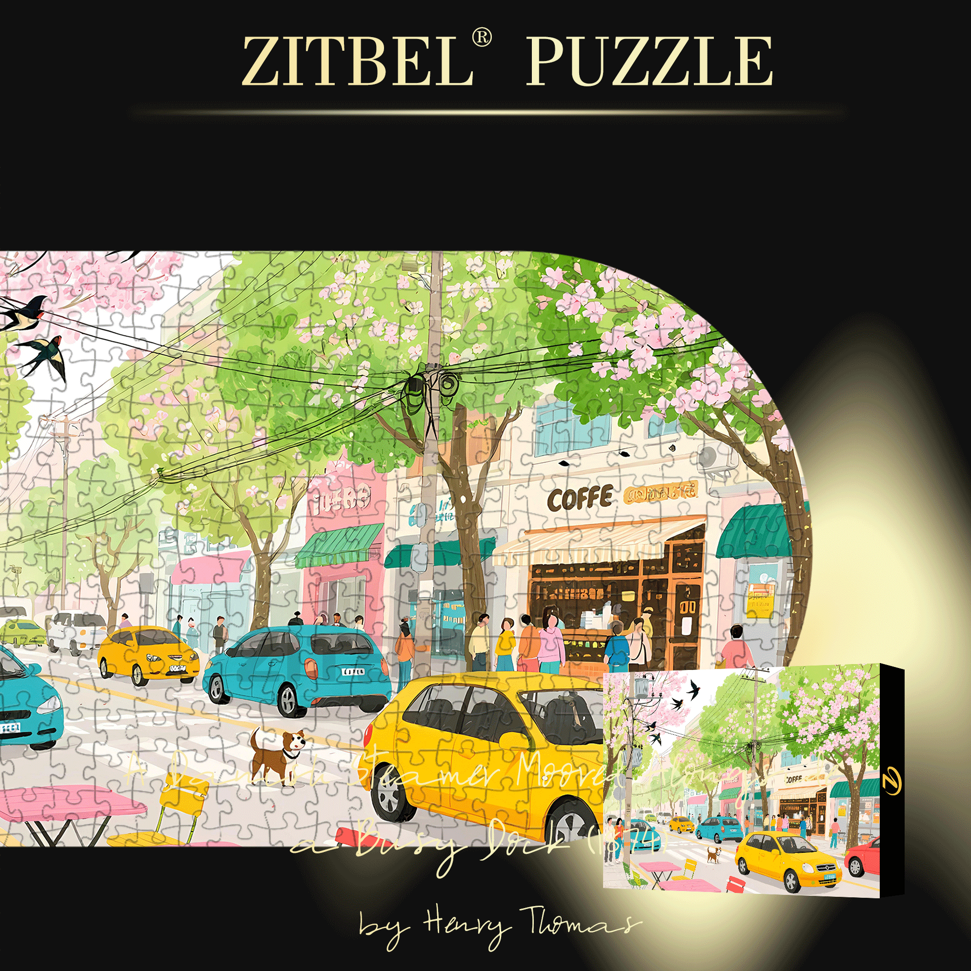 Coffee Street 500pcs/1000pcs Jigsaw Puzzle, Scratch-Resistant, Interactive Family Game & Brain-Boosting DIY Decor, Perfect for Halloween, Christmas & New Year Gifts, Family Puzzle Game