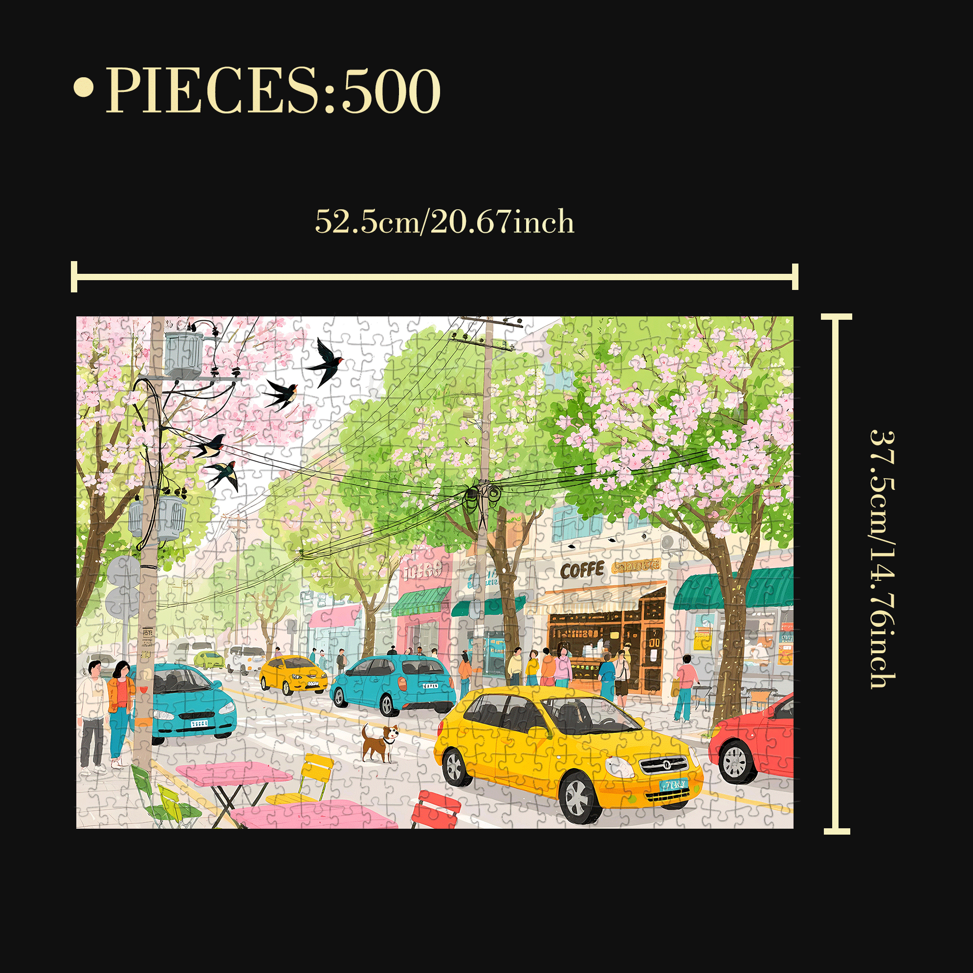 Coffee Street 500pcs/1000pcs Jigsaw Puzzle, Scratch-Resistant, Interactive Family Game & Brain-Boosting DIY Decor, Perfect for Halloween, Christmas & New Year Gifts, Family Puzzle Game