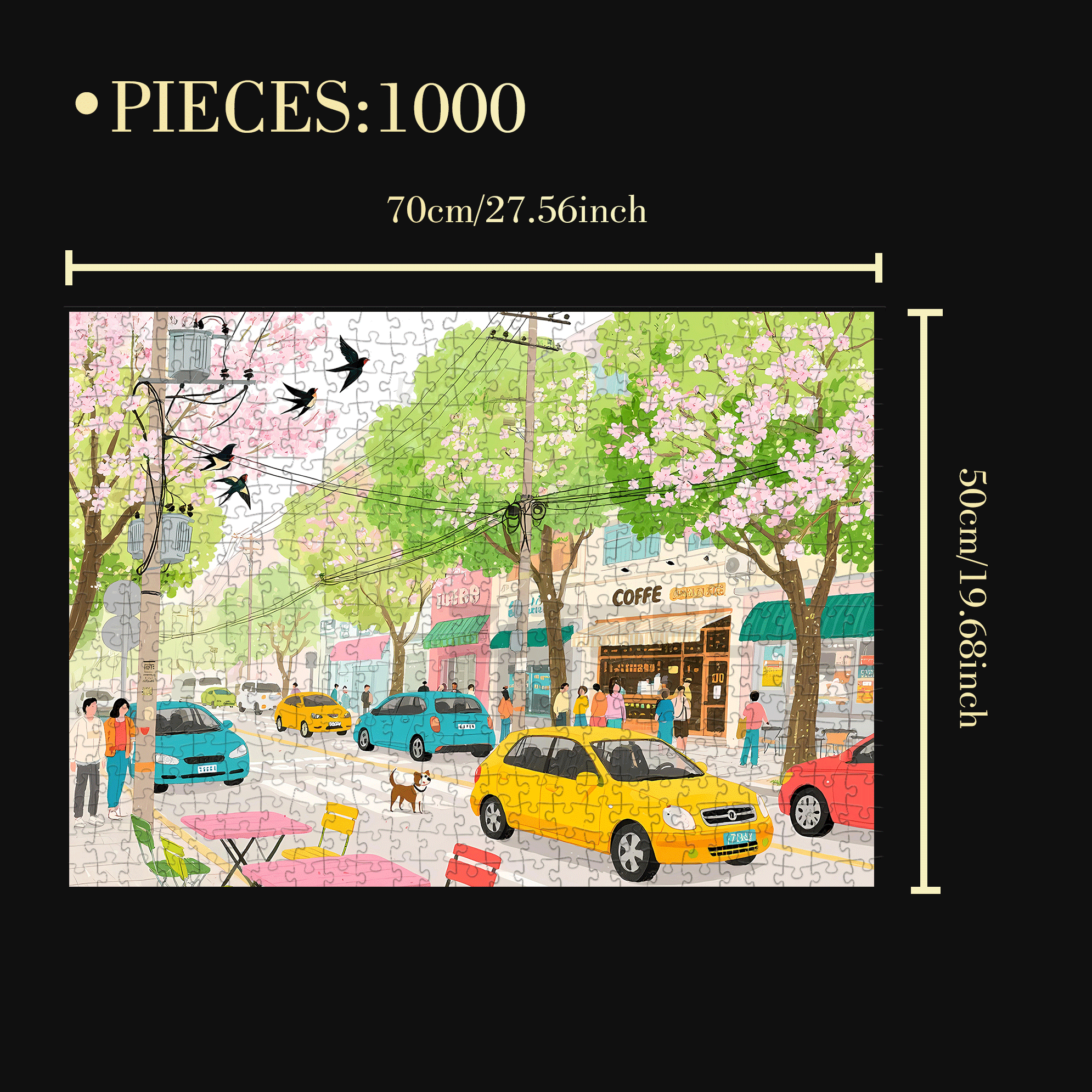 Coffee Street 500pcs/1000pcs Jigsaw Puzzle, Scratch-Resistant, Interactive Family Game & Brain-Boosting DIY Decor, Perfect for Halloween, Christmas & New Year Gifts, Family Puzzle Game