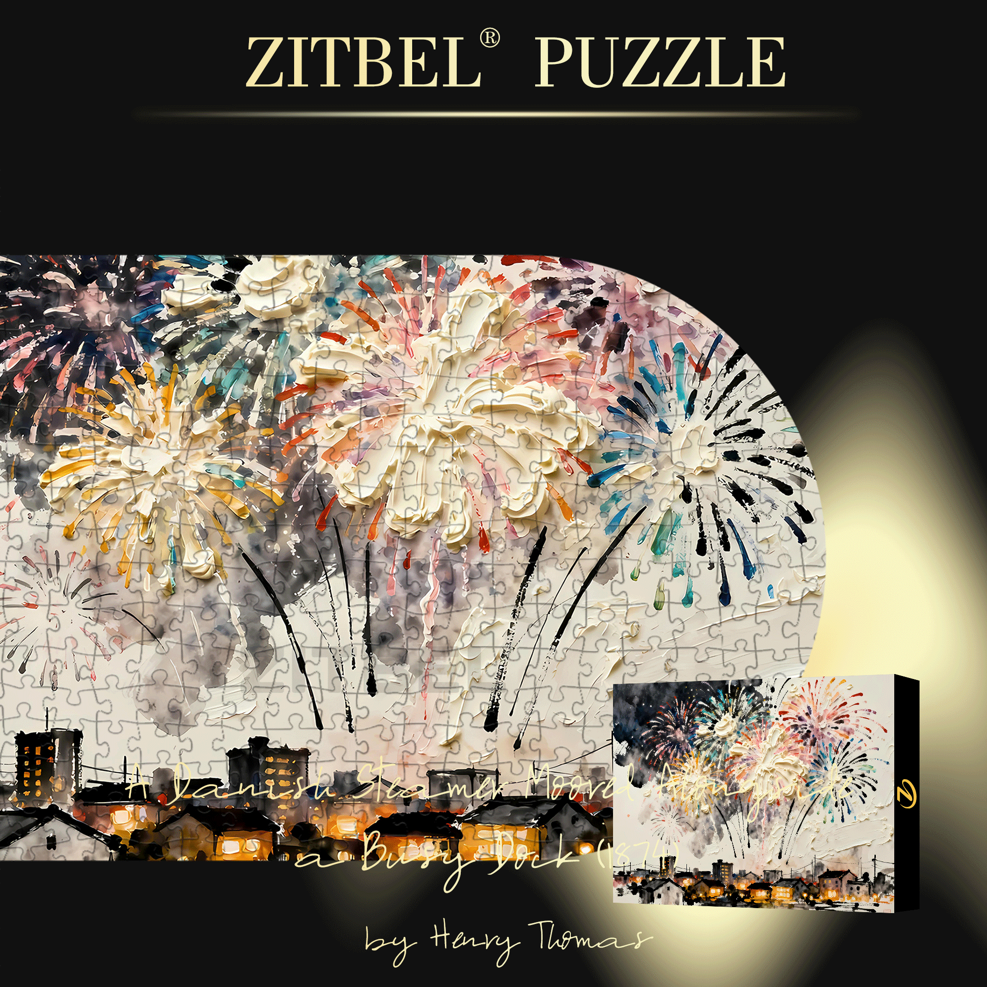 Fireworks-Textured Painting 500pcs/1000pcs Jigsaw Puzzle, Scratch-Resistant, Interactive Family Game & Brain-Boosting DIY Decor, Perfect for Halloween, Christmas & New Year Gifts, Family Puzzle Game