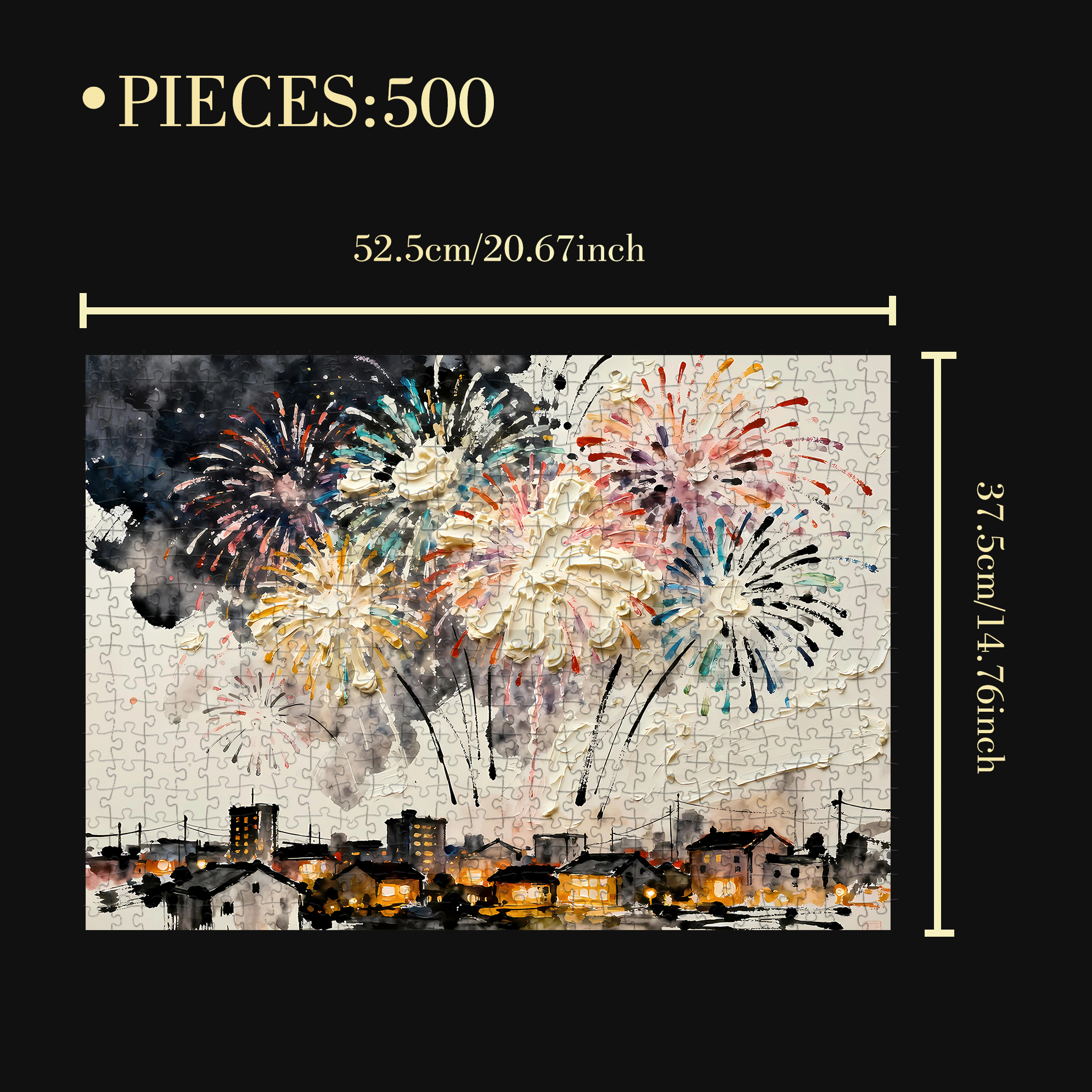 Fireworks-Textured Painting 500pcs/1000pcs Jigsaw Puzzle, Scratch-Resistant, Interactive Family Game & Brain-Boosting DIY Decor, Perfect for Halloween, Christmas & New Year Gifts, Family Puzzle Game