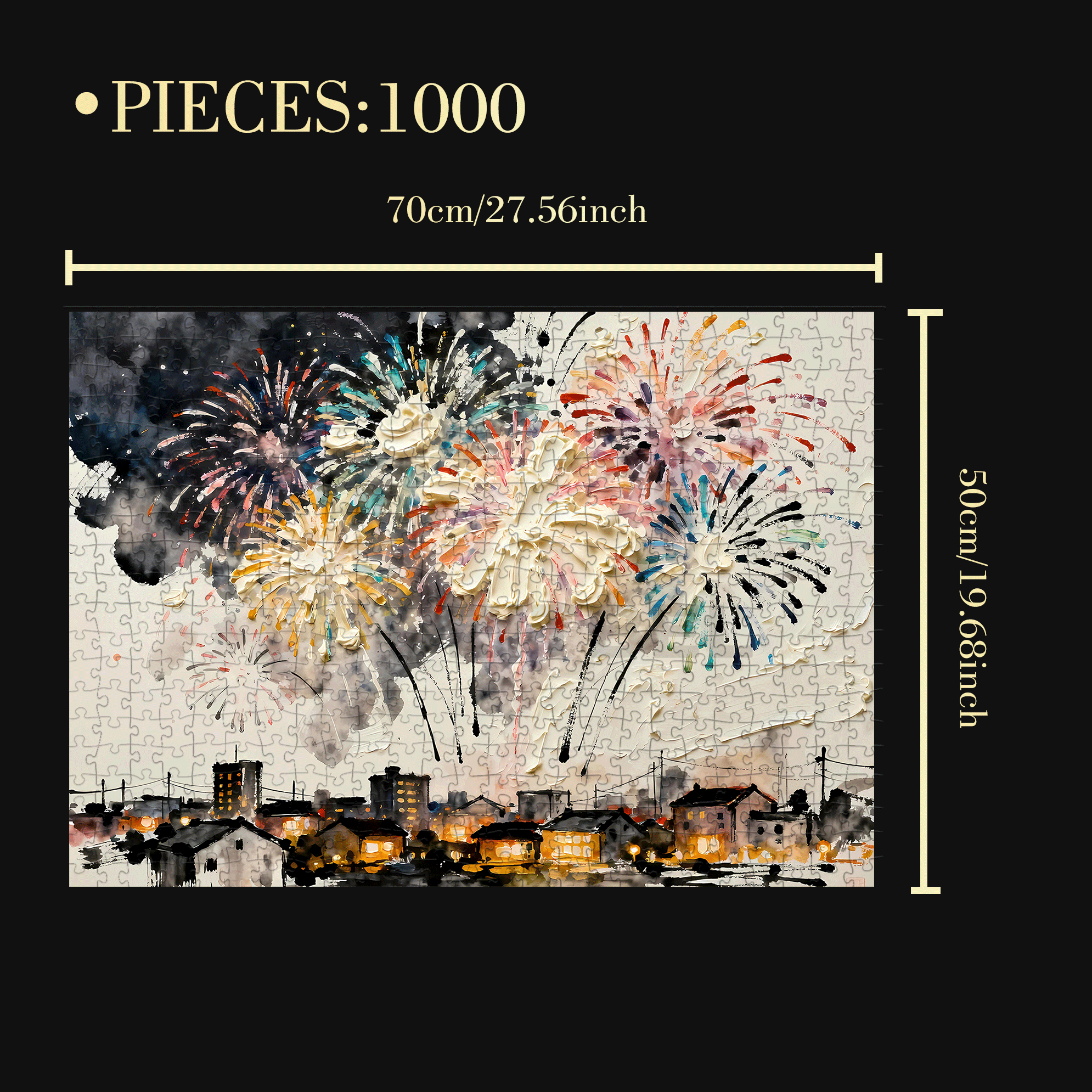 Fireworks-Textured Painting 500pcs/1000pcs Jigsaw Puzzle, Scratch-Resistant, Interactive Family Game & Brain-Boosting DIY Decor, Perfect for Halloween, Christmas & New Year Gifts, Family Puzzle Game