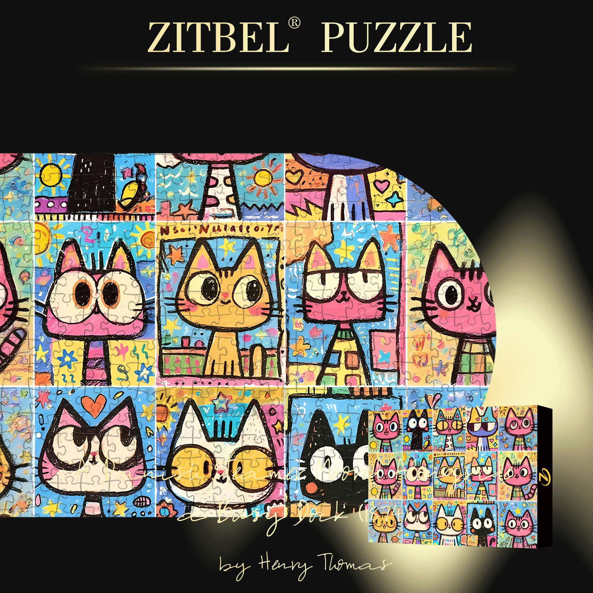 Funny Cat Stamp Collecting 500pcs/1000pcs Jigsaw Puzzle, Scratch-Resistant, Interactive Family Game & Brain-Boosting DIY Decor, Perfect for Halloween, Christmas & New Year Gifts, Family Puzzle Game