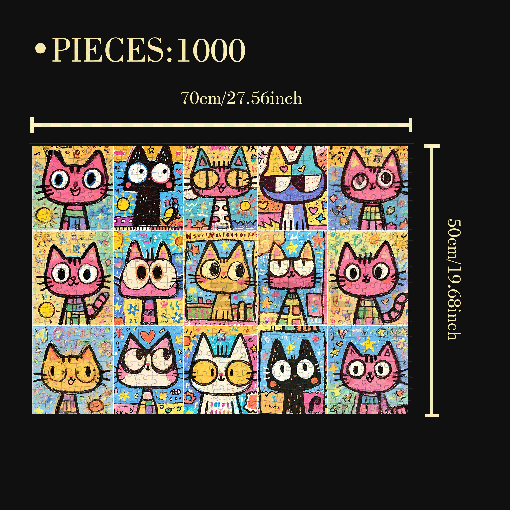 Funny Cat Stamp Collecting 500pcs/1000pcs Jigsaw Puzzle, Scratch-Resistant, Interactive Family Game & Brain-Boosting DIY Decor, Perfect for Halloween, Christmas & New Year Gifts, Family Puzzle Game