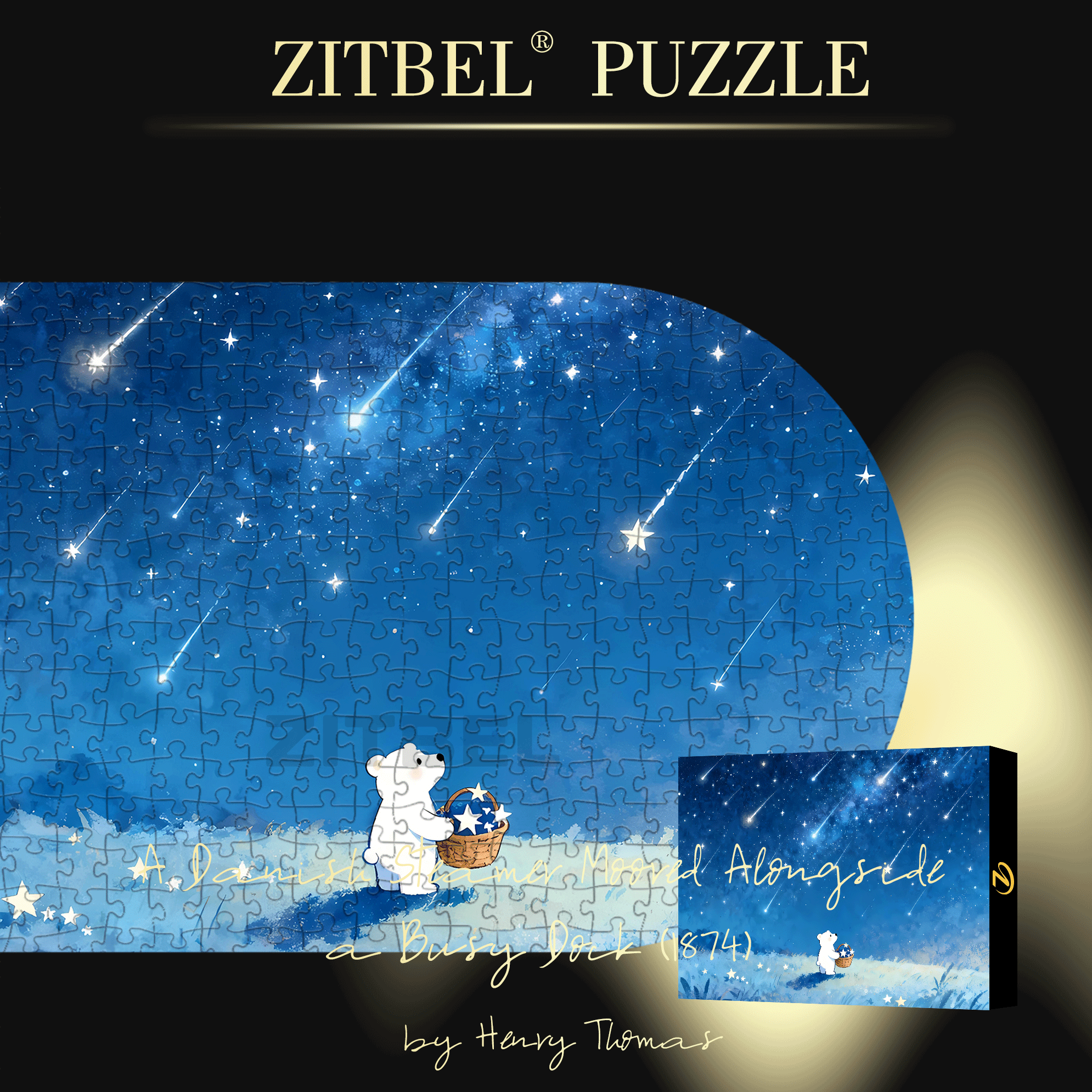 Little White Bear Meteor Shower 500pcs/1000pcs Jigsaw Puzzle, Scratch-Resistant, Interactive Family Game & Brain-Boosting DIY Decor, Perfect for Halloween, Christmas & New Year Gifts, Family Puzzle Game