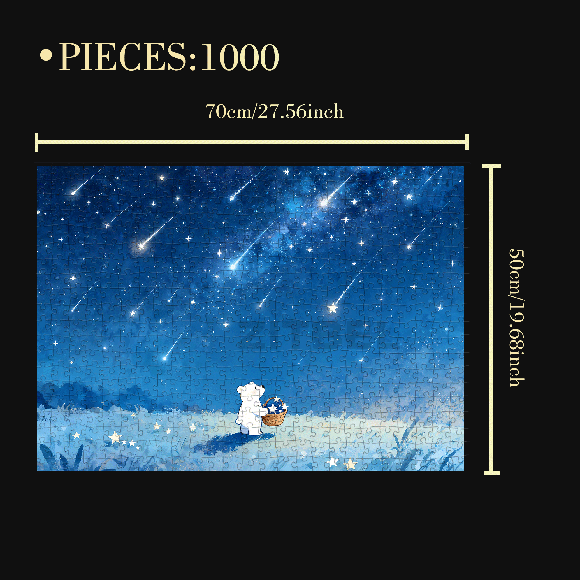 Little White Bear Meteor Shower 500pcs/1000pcs Jigsaw Puzzle, Scratch-Resistant, Interactive Family Game & Brain-Boosting DIY Decor, Perfect for Halloween, Christmas & New Year Gifts, Family Puzzle Game