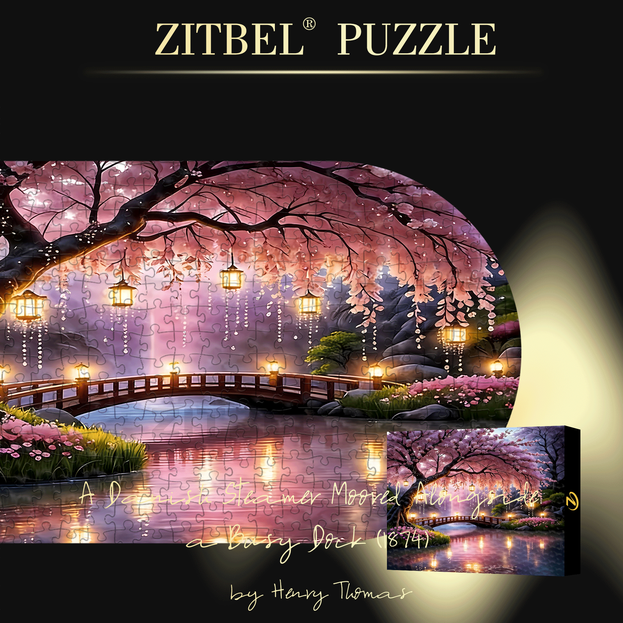 Night Visit To The Cherry Blossom Park 500pcs/1000pcs Jigsaw Puzzle, Scratch-Resistant, Interactive Family Game & Brain-Boosting DIY Decor, Perfect for Halloween, Christmas & New Year Gifts, Family Puzzle Game