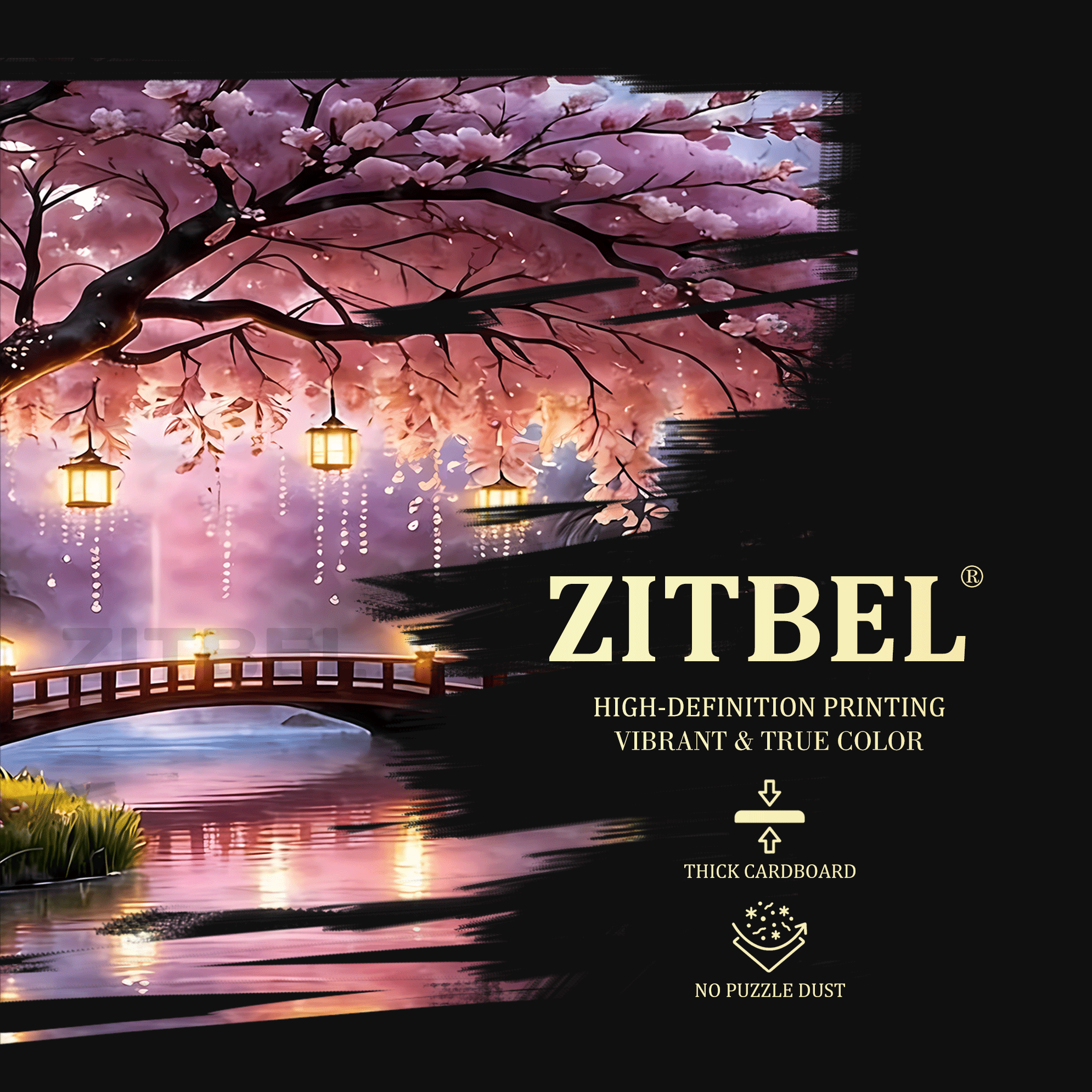 Night Visit To The Cherry Blossom Park 500pcs/1000pcs Jigsaw Puzzle, Scratch-Resistant, Interactive Family Game & Brain-Boosting DIY Decor, Perfect for Halloween, Christmas & New Year Gifts, Family Puzzle Game
