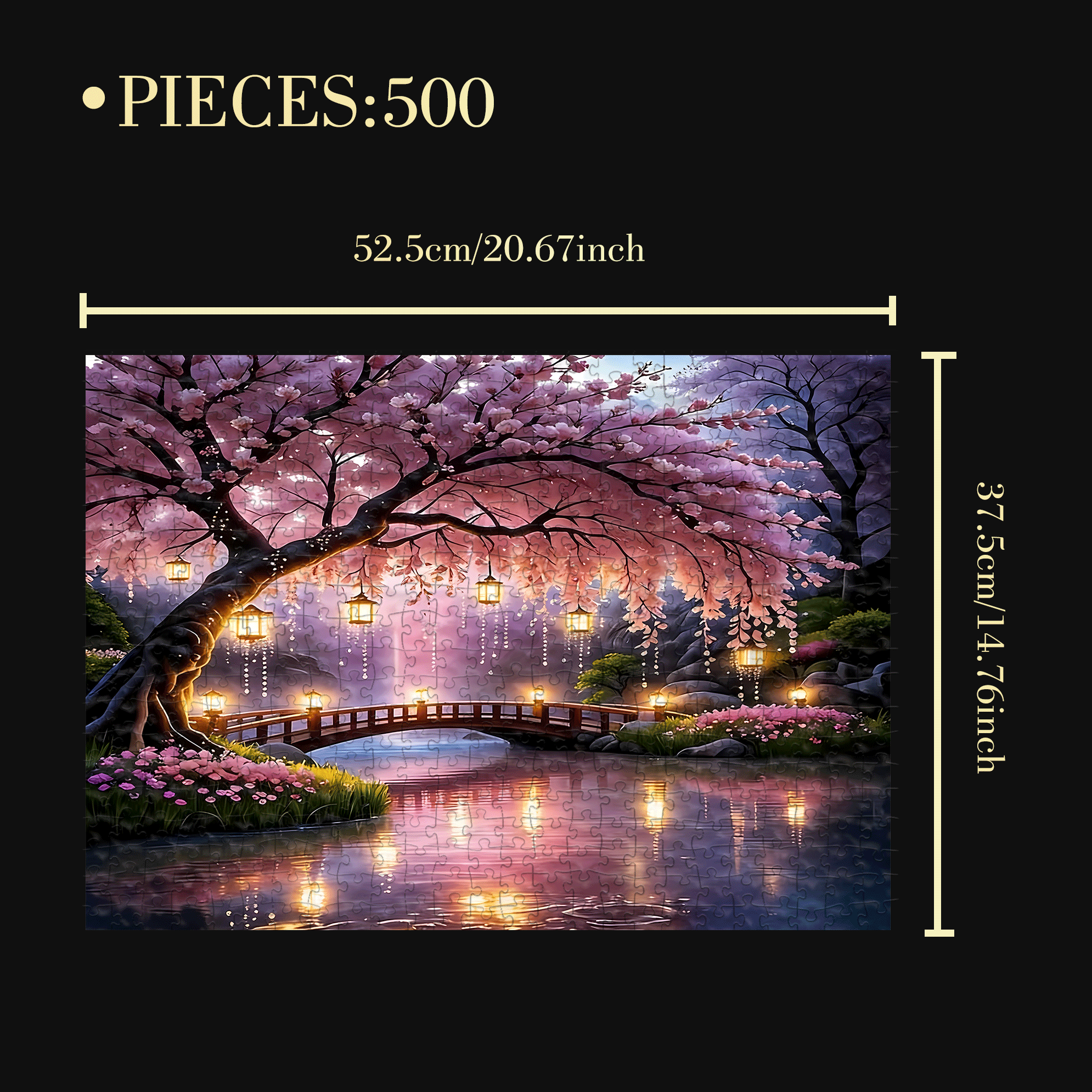 Night Visit To The Cherry Blossom Park 500pcs/1000pcs Jigsaw Puzzle, Scratch-Resistant, Interactive Family Game & Brain-Boosting DIY Decor, Perfect for Halloween, Christmas & New Year Gifts, Family Puzzle Game