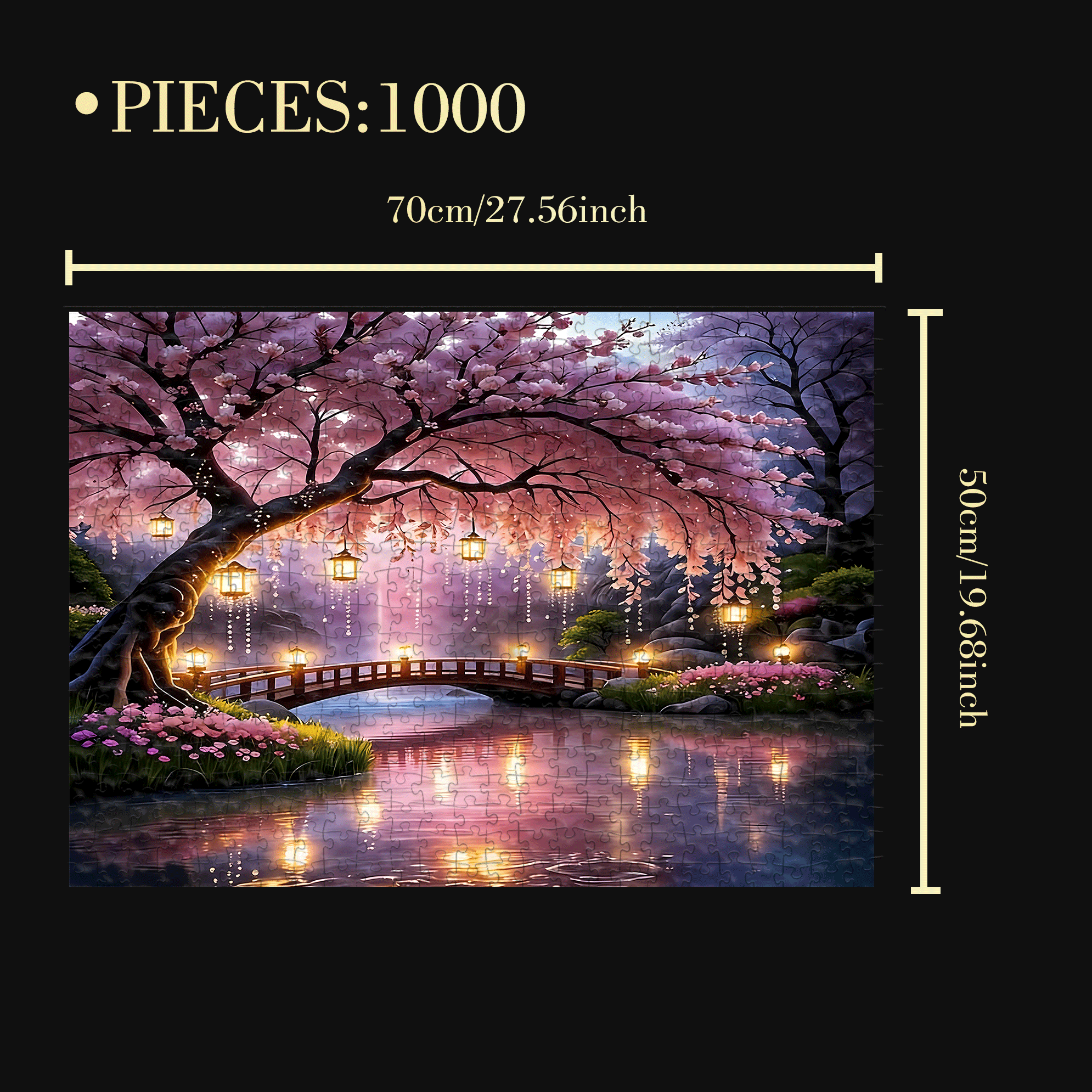 Night Visit To The Cherry Blossom Park 500pcs/1000pcs Jigsaw Puzzle, Scratch-Resistant, Interactive Family Game & Brain-Boosting DIY Decor, Perfect for Halloween, Christmas & New Year Gifts, Family Puzzle Game