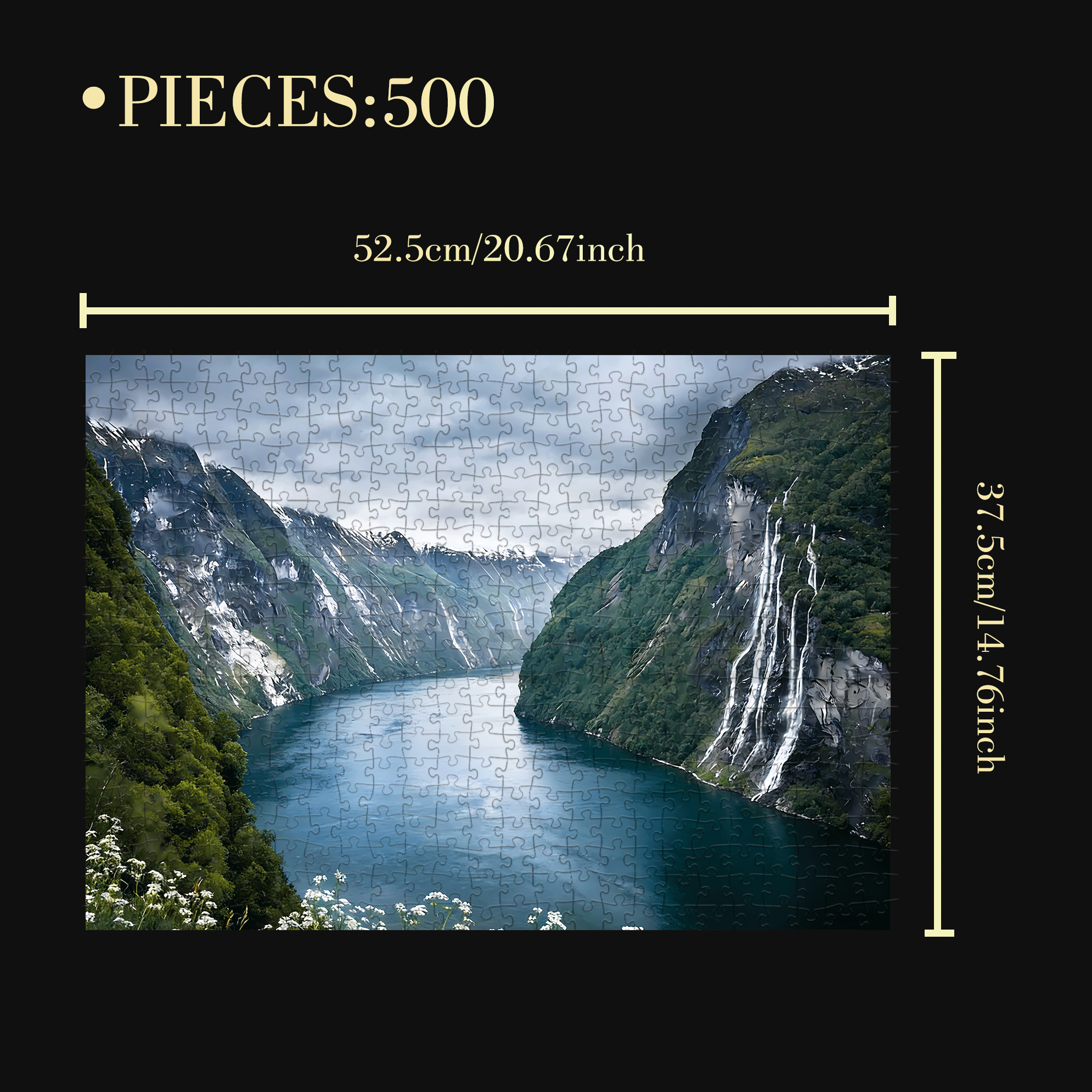 Norway Fjord Waterfall 500pcs/1000pcs Jigsaw Puzzle, Scratch-Resistant, Interactive Family Game & Brain-Boosting DIY Decor, Perfect for Halloween, Christmas & New Year Gifts, Family Puzzle Game