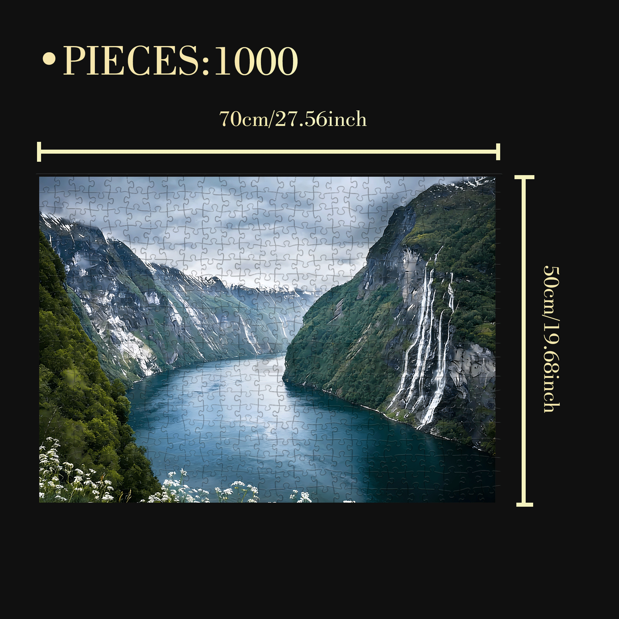 Norway Fjord Waterfall 500pcs/1000pcs Jigsaw Puzzle, Scratch-Resistant, Interactive Family Game & Brain-Boosting DIY Decor, Perfect for Halloween, Christmas & New Year Gifts, Family Puzzle Game