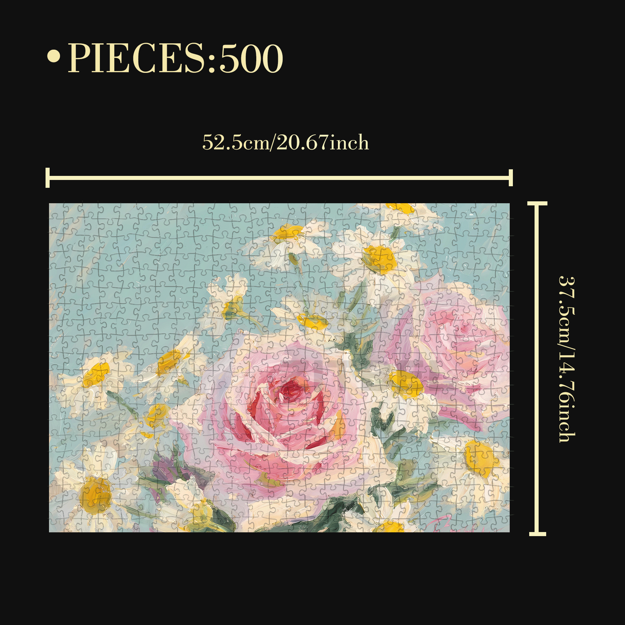 Pink Roses And Daisies 500pcs/1000pcs Jigsaw Puzzle, Scratch-Resistant, Interactive Family Game & Brain-Boosting DIY Decor, Perfect for Halloween, Christmas & New Year Gifts, Family Puzzle Game