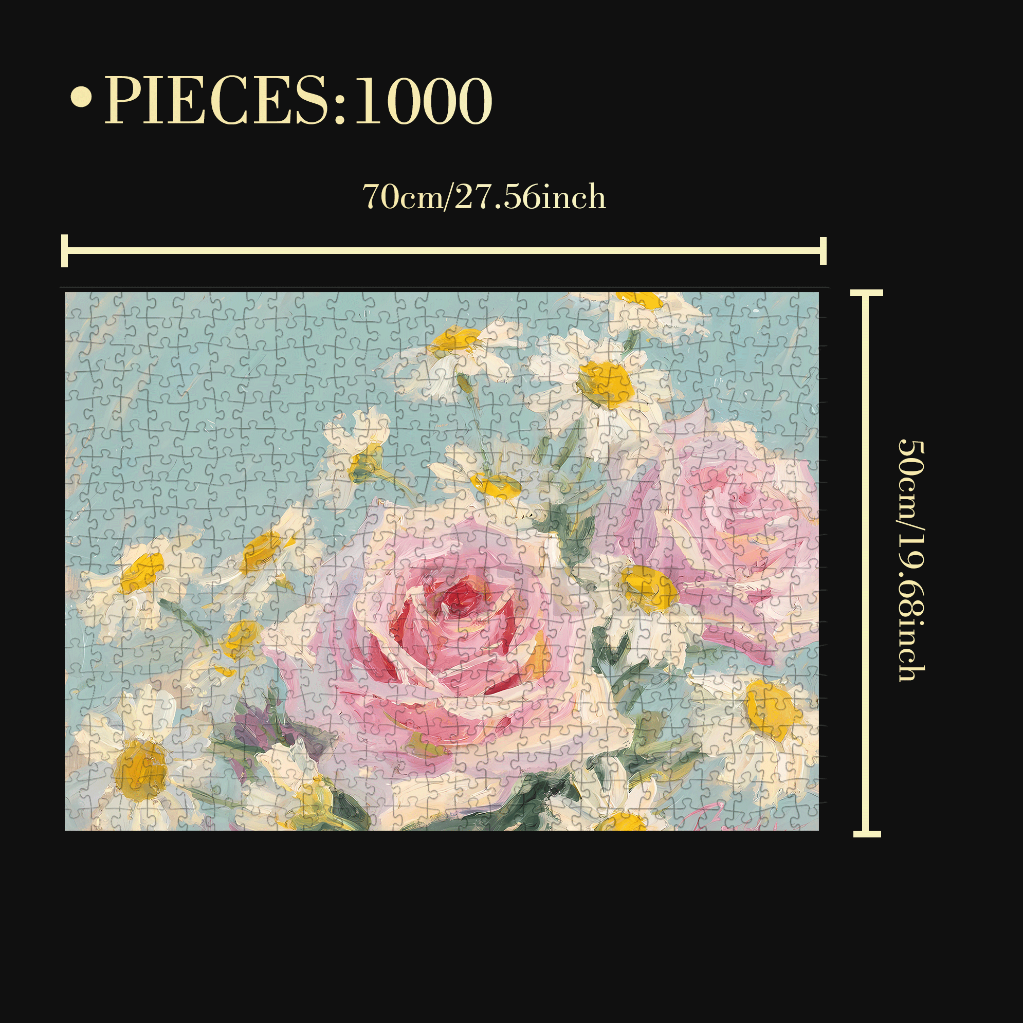 Pink Roses And Daisies 500pcs/1000pcs Jigsaw Puzzle, Scratch-Resistant, Interactive Family Game & Brain-Boosting DIY Decor, Perfect for Halloween, Christmas & New Year Gifts, Family Puzzle Game