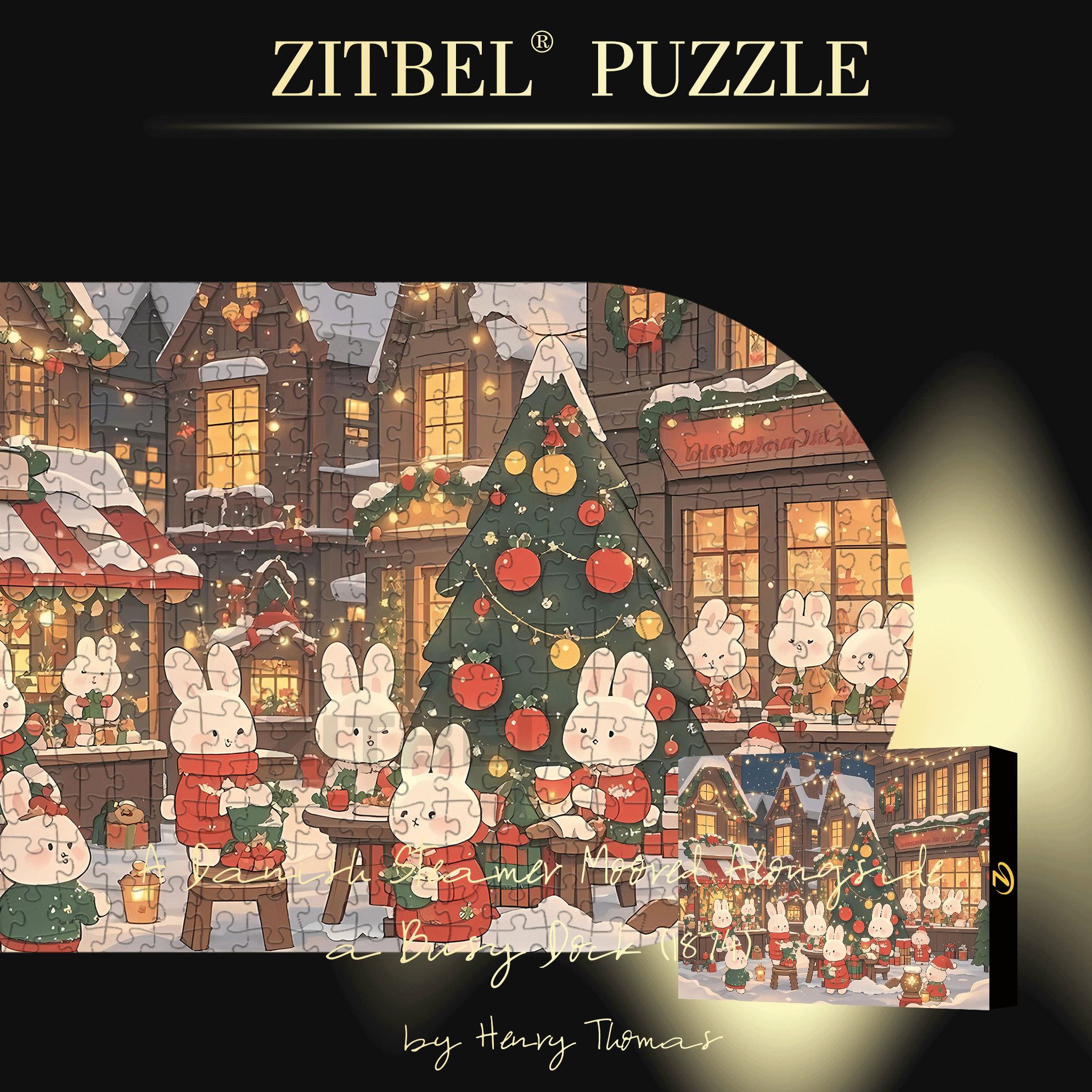 Rabbit Christmas Party 500pcs/1000pcs Jigsaw Puzzle, Scratch-Resistant, Interactive Family Game & Brain-Boosting DIY Decor, Perfect for Halloween, Christmas & New Year Gifts, Family Puzzle Game