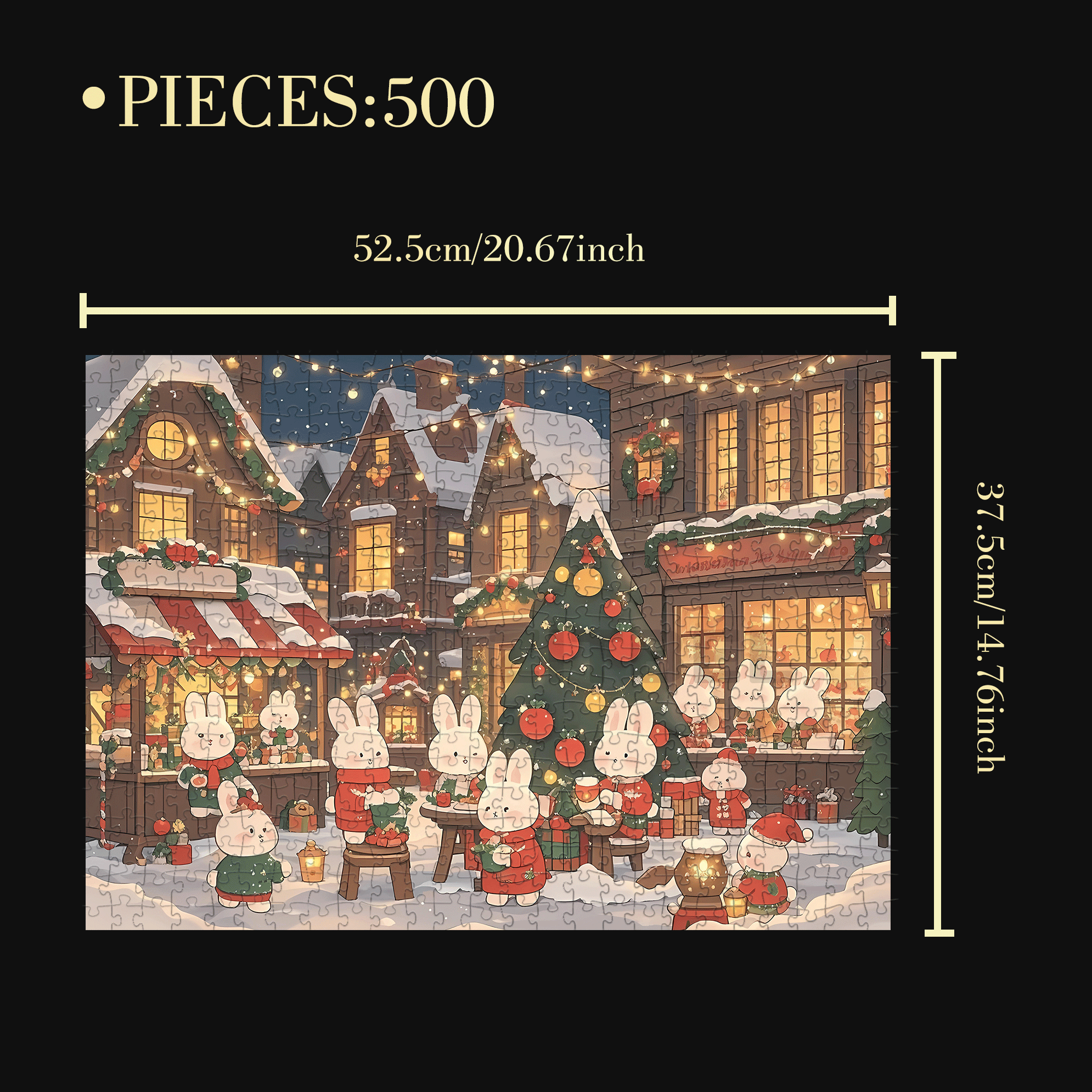 Rabbit Christmas Party 500pcs/1000pcs Jigsaw Puzzle, Scratch-Resistant, Interactive Family Game & Brain-Boosting DIY Decor, Perfect for Halloween, Christmas & New Year Gifts, Family Puzzle Game